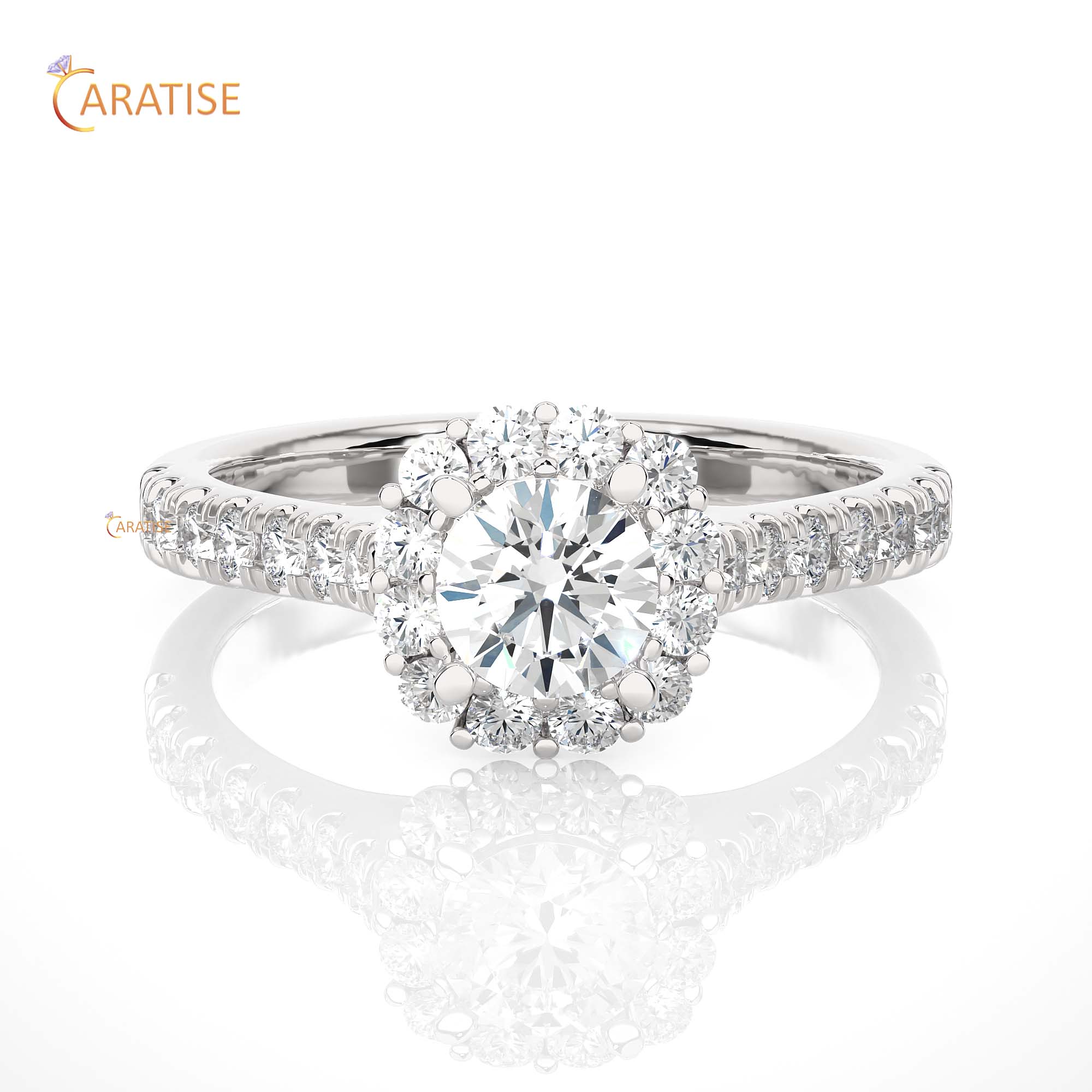 1.11 TDW Round Cut Moissanite Diamond Halo Ring 925 Silver