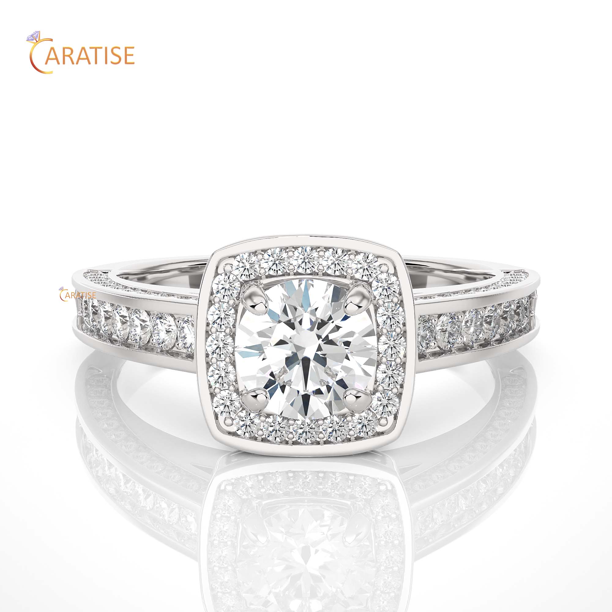 1.42 TDW Round Cut Moissanite Diamond Halo Ring 925 Silver