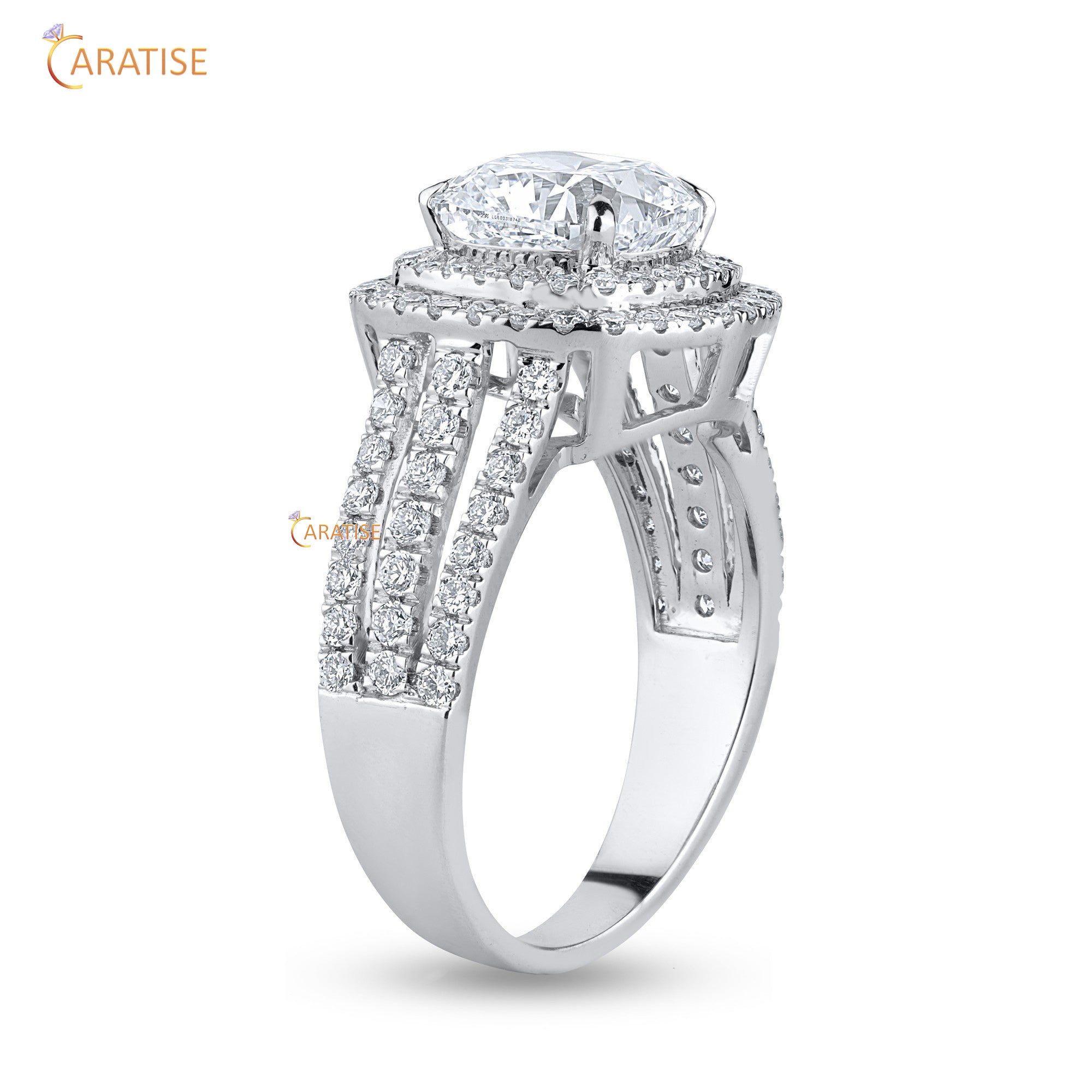 2.45 TDW Round & Cushion Cut Moissanite Diamond Halo Ring 925 Silver