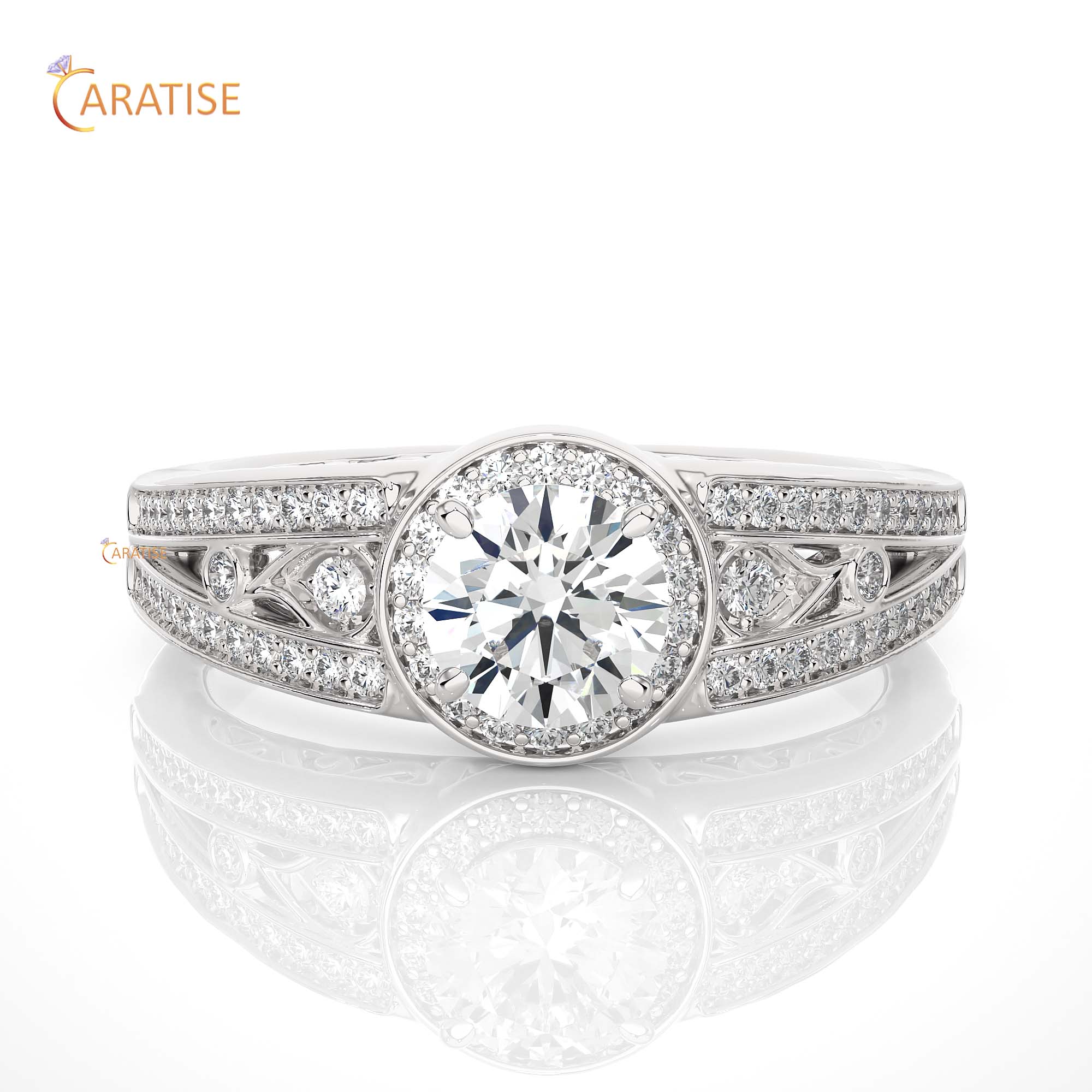 0.95 TDW Round Cut Moissanite Diamond Halo Ring 925 Silver