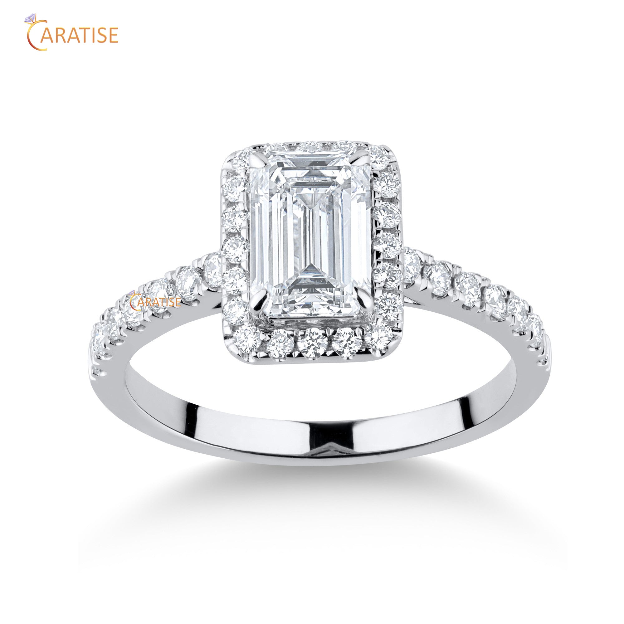 1.83 TDW Round & Emerald Cut Mossiante Diamond Halo Ring 925 Silver