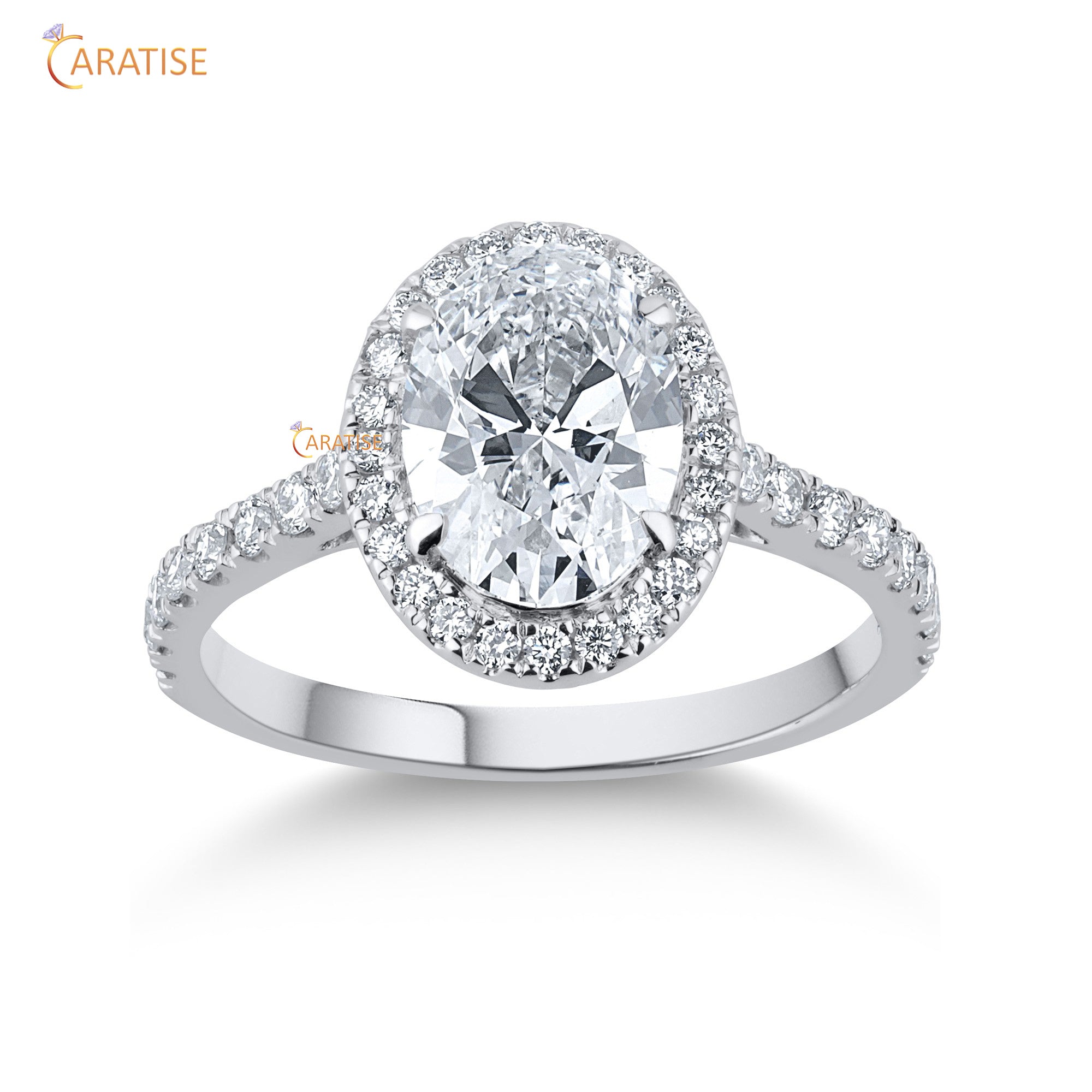 2.37 TDW Oval & Round Cut Mossiante Diamond Halo Rng 925 Silver