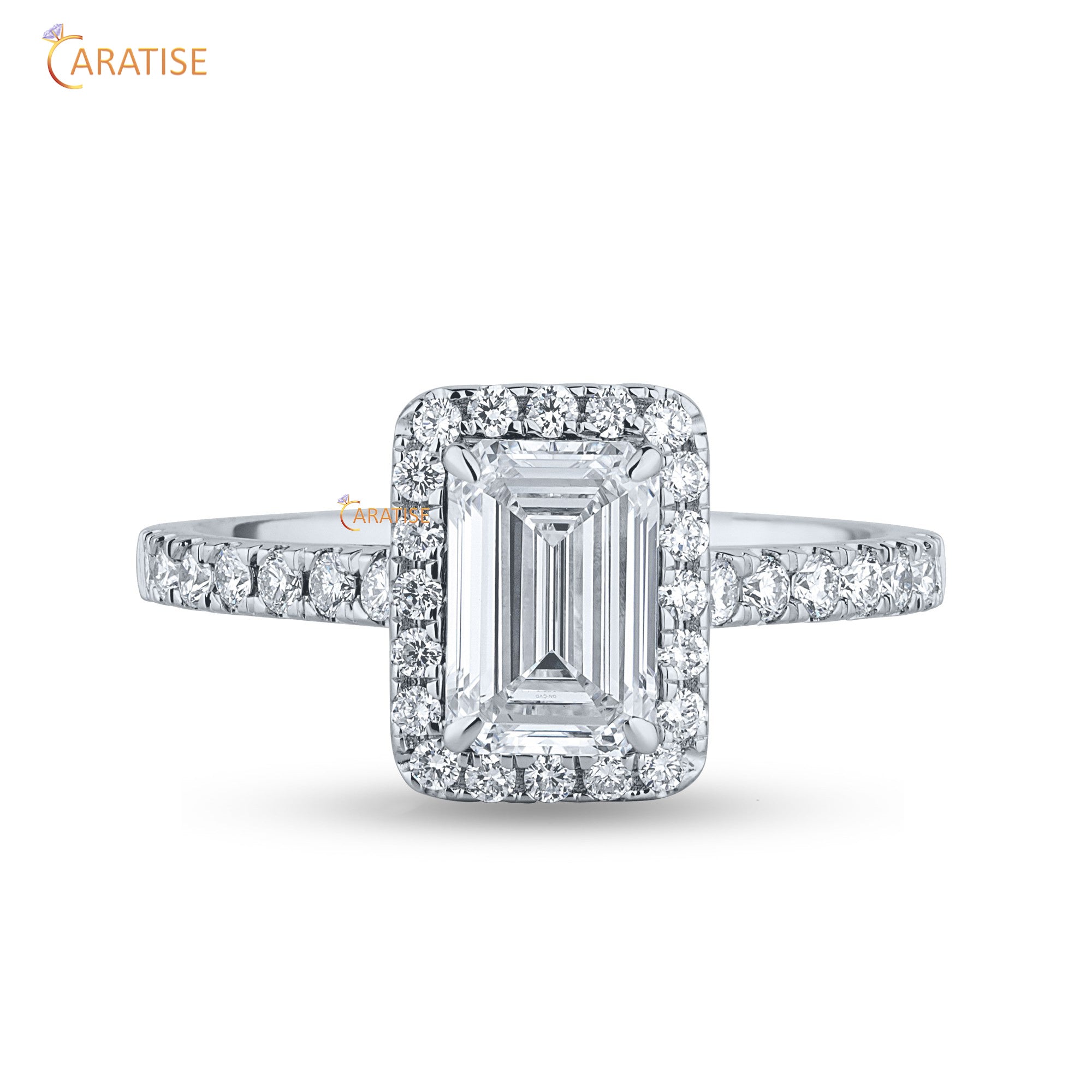 1.83 TDW Round & Emerald Cut Mossiante Diamond Halo Ring 925 Silver