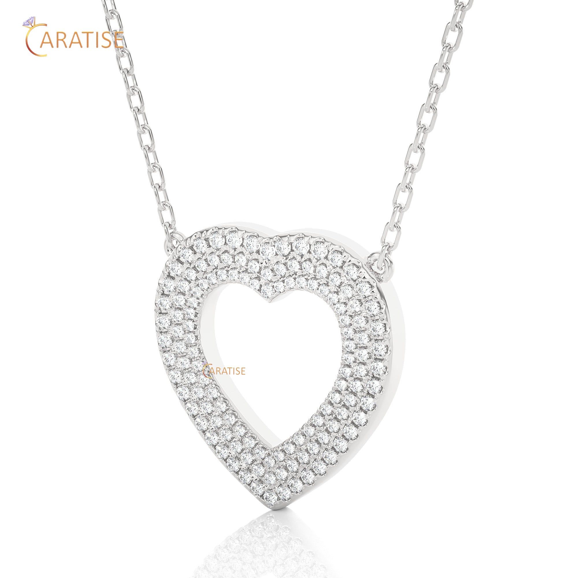 0.73 TDW Round Cut Moissanite Diamond Heart Pendant With Chain 925 Silver