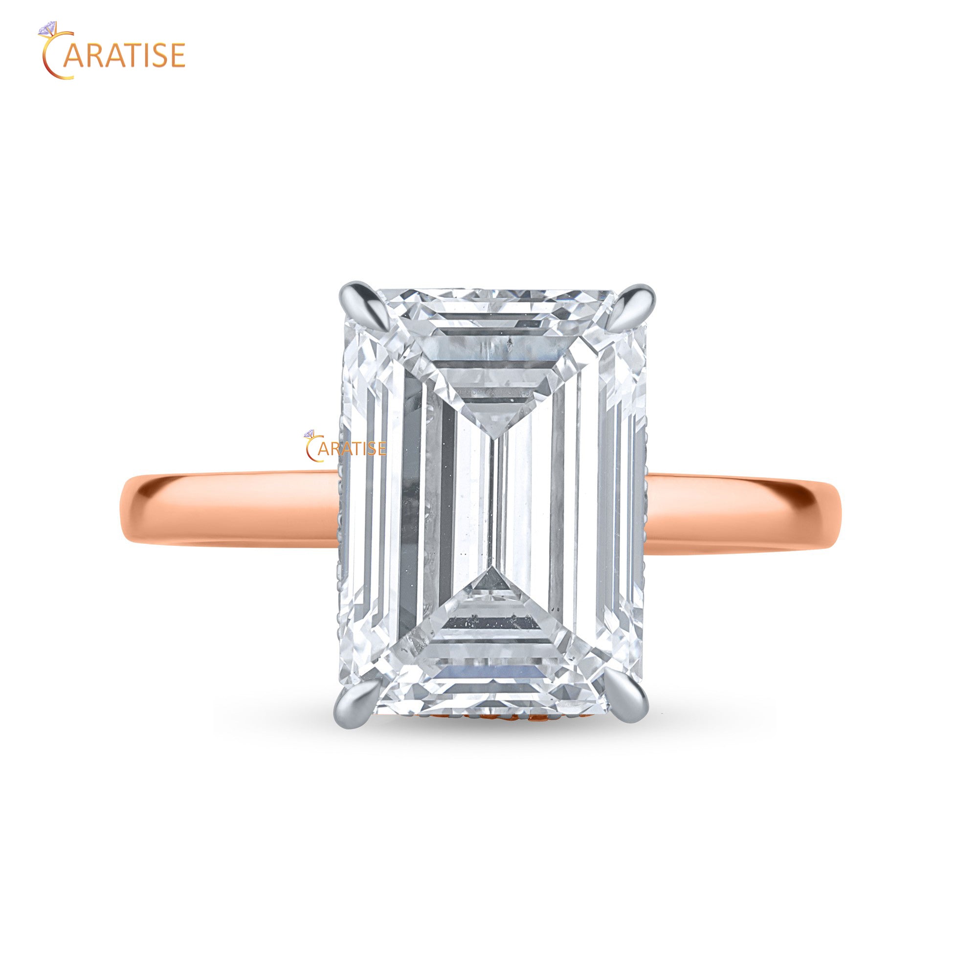 4.64 TDW Round & Emerald Cut Moissanite Diamond Hidden Halo Ring 925 Silver