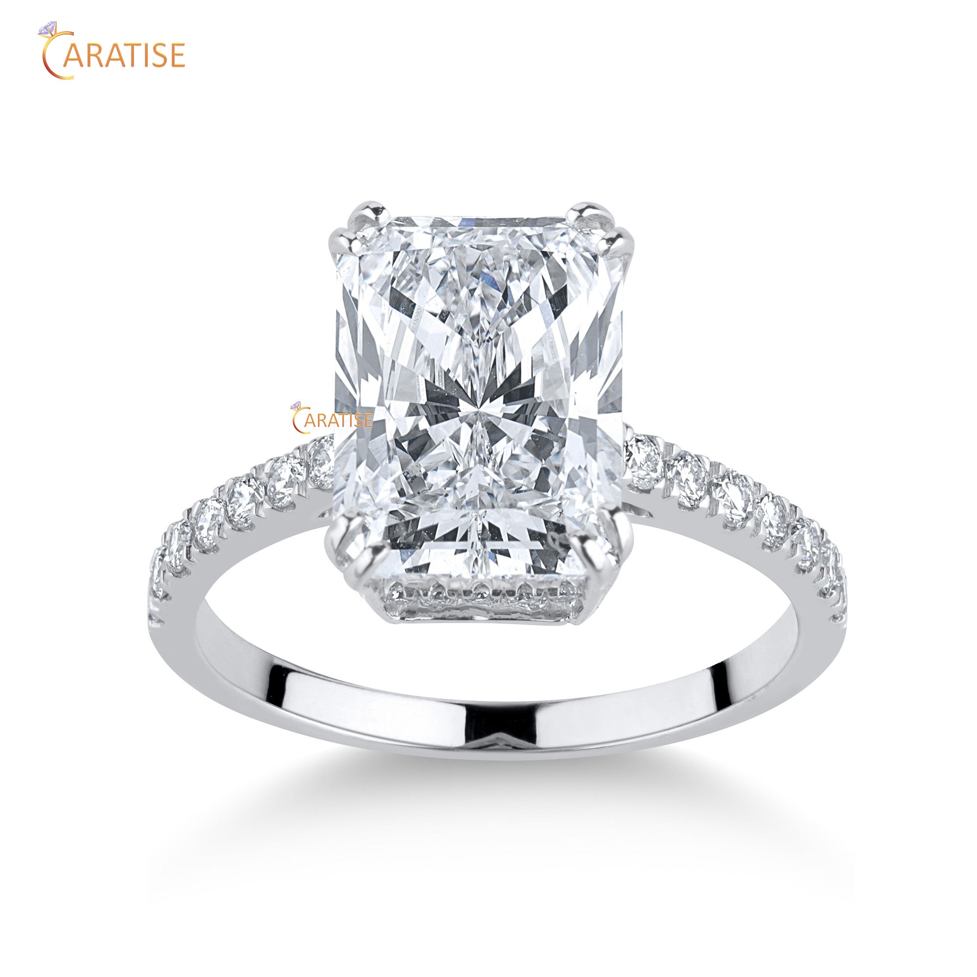 4.30 TDW Radiant & Round Cut Moissanite Diamond Engagement Ring 925 Silver