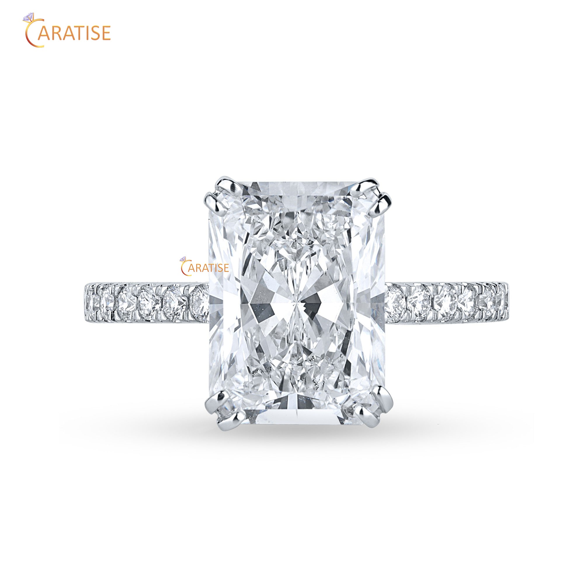 4.30 TDW Radiant & Round Cut Moissanite Diamond Engagement Ring 925 Silver