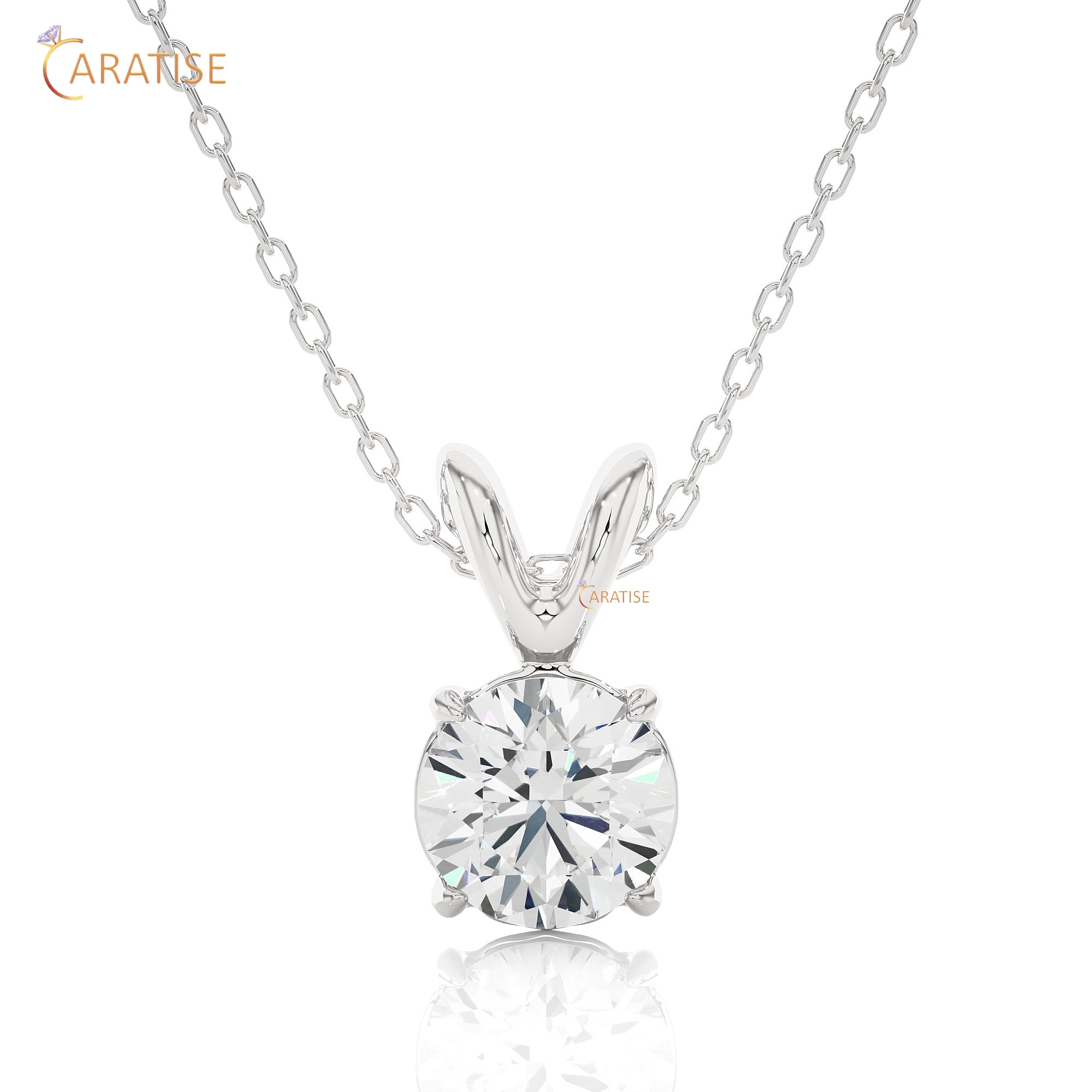 0.59 TDW Round Cut Moissanite Diamond Solitaire Pendant With Chain 925 Silver