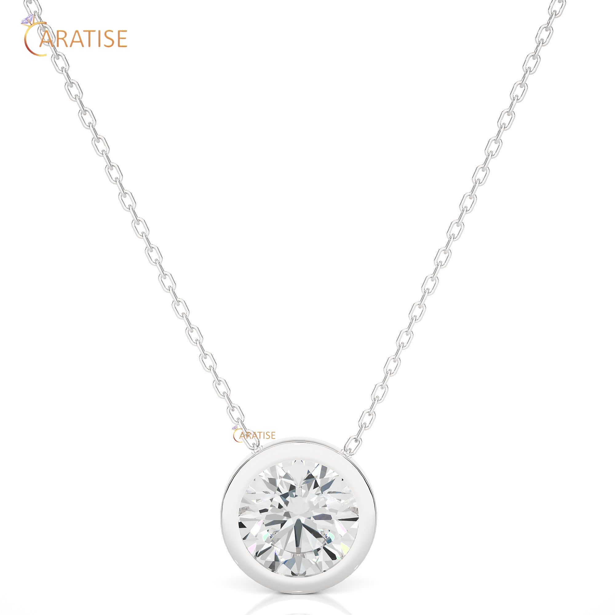 1.08 TDW Round Cut Moissanite Diamond Solitaire Pendant With Chain 925 Silver