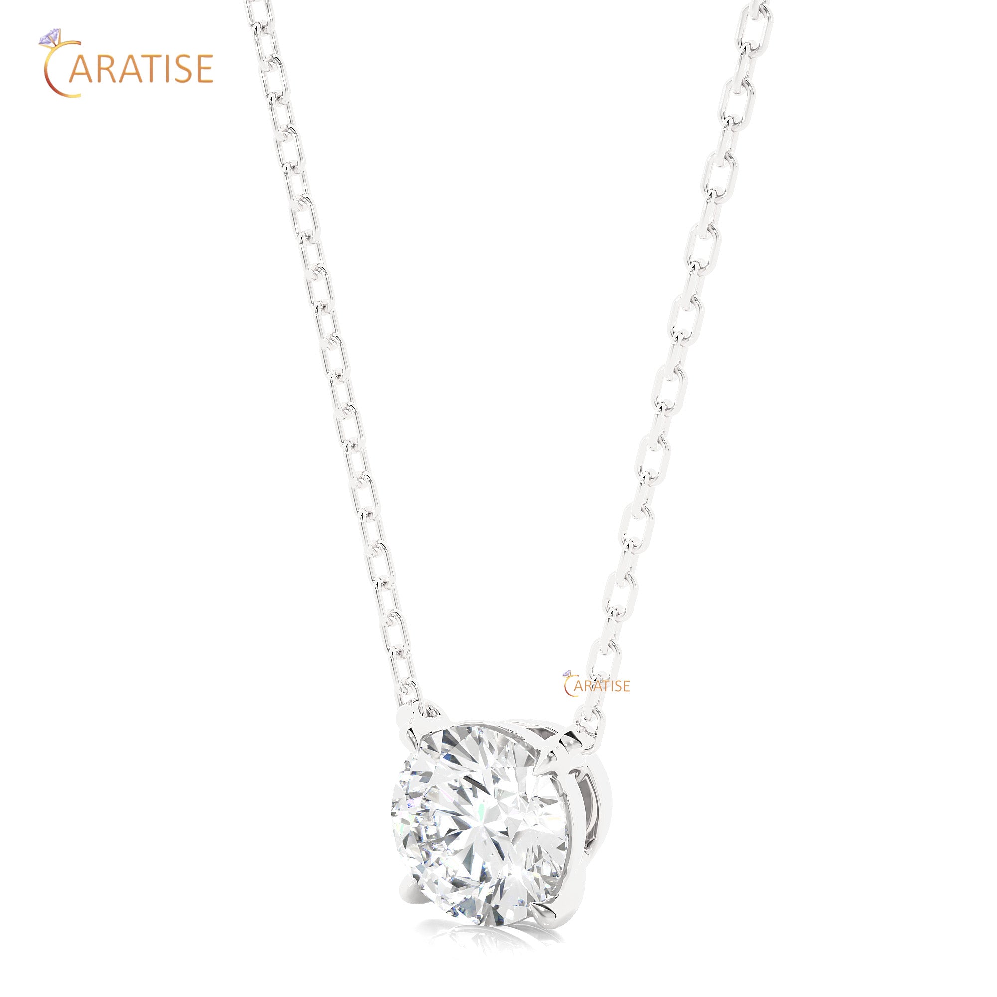 1.03 TDW Round Cut Moissanite Diamond Solitaire Pendant With Chain 925 Silver