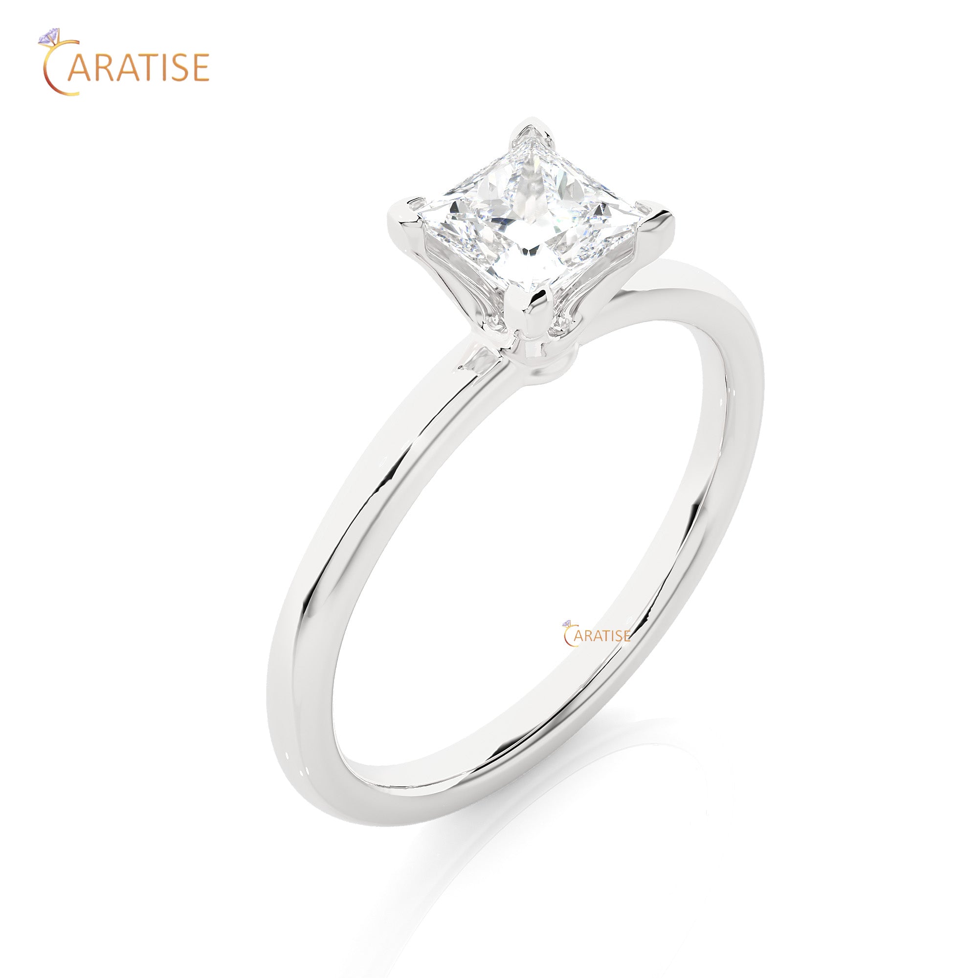 0.78 TDW Princess Cut Moissanite Diamond Solitaire Ring 925 Silver