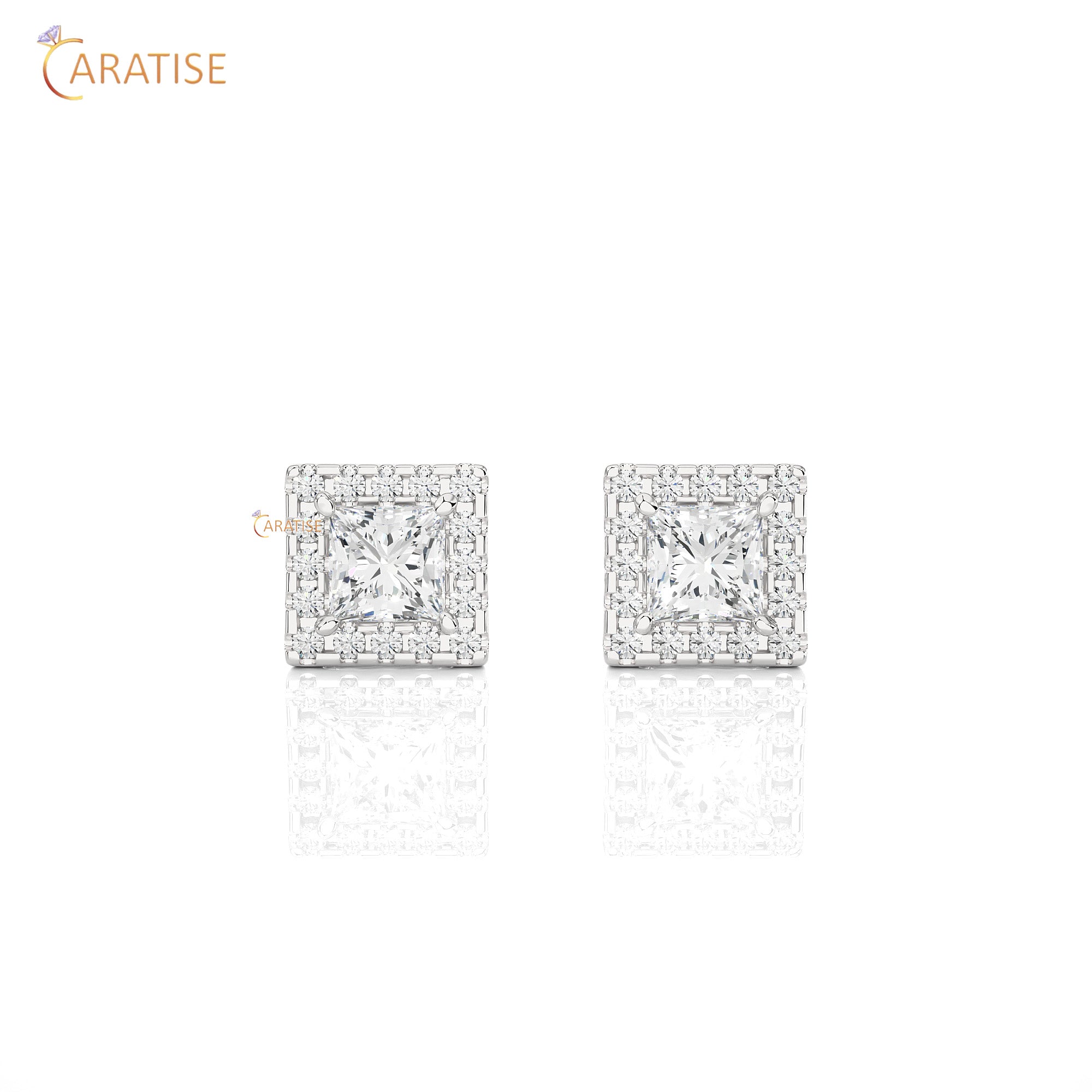 1.54 TDW Round & Princess Cut Moissanite Diamond Stud Earring 925 Silver