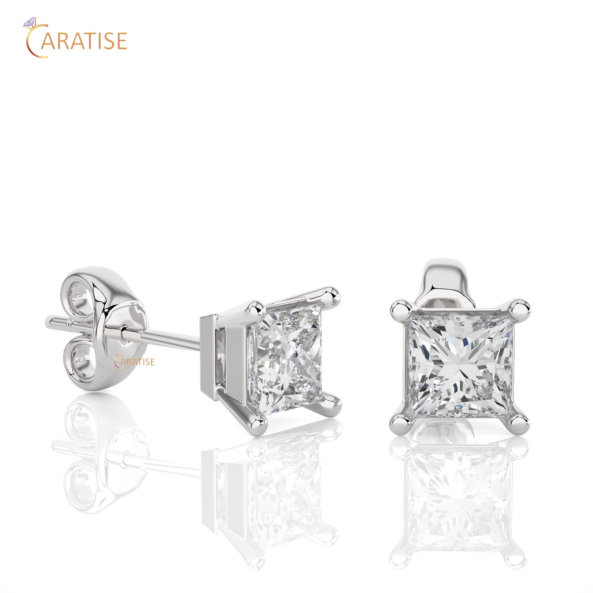 1.00 TDW Princess Cut Moissanite Diamond Stud Earring