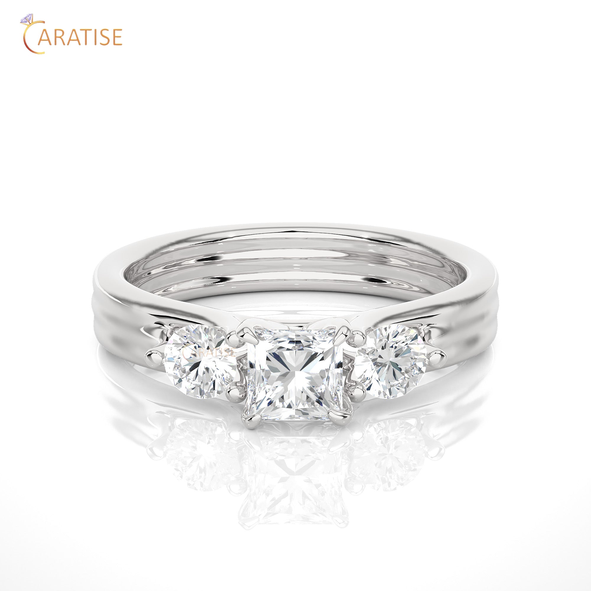 0.96 TDW Round Cut Women's Three Stone Moissanite Diamond Ring 925 Silver