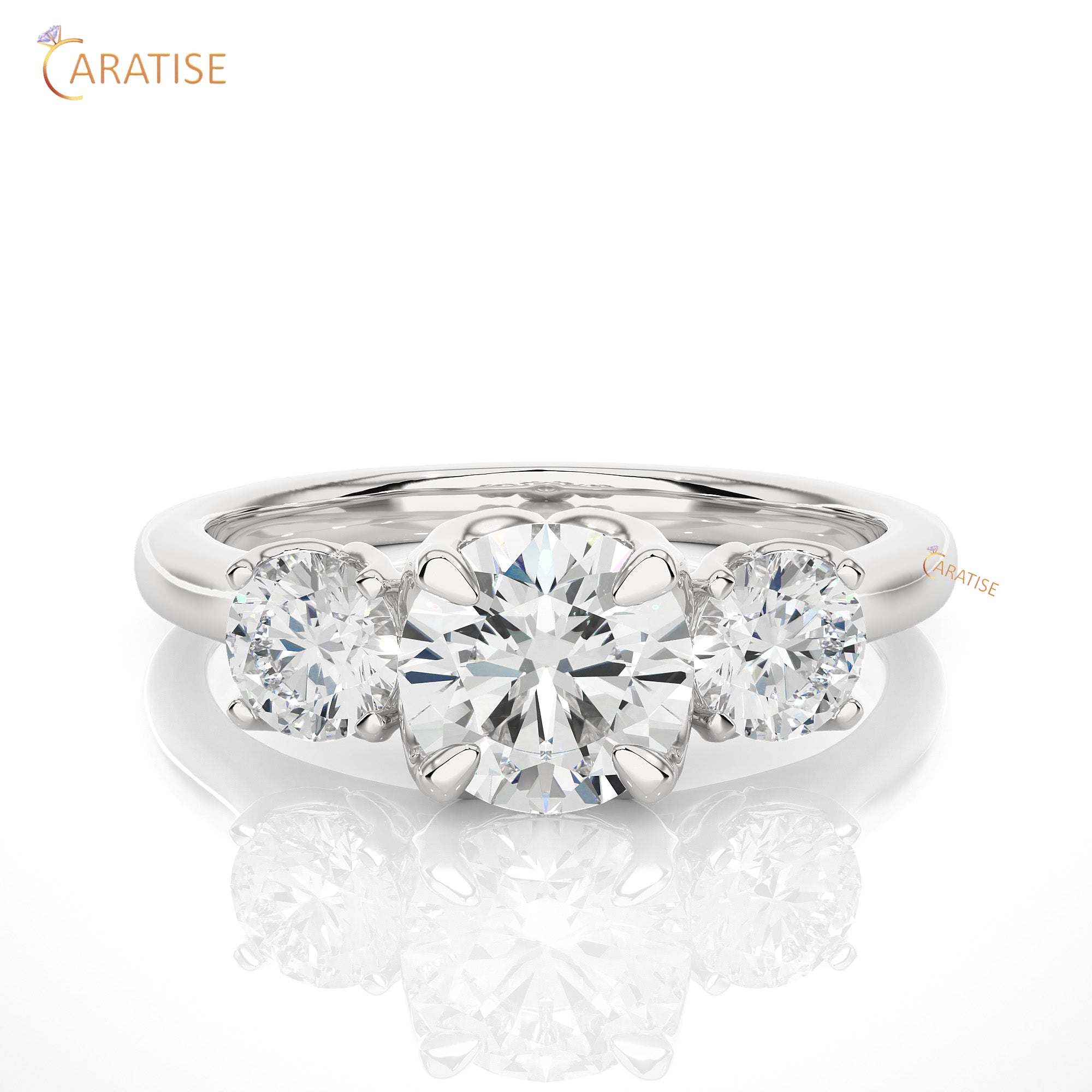 1.62 TDW Round Cut Three Stone Moissanite Diamond Ring 925 Silver