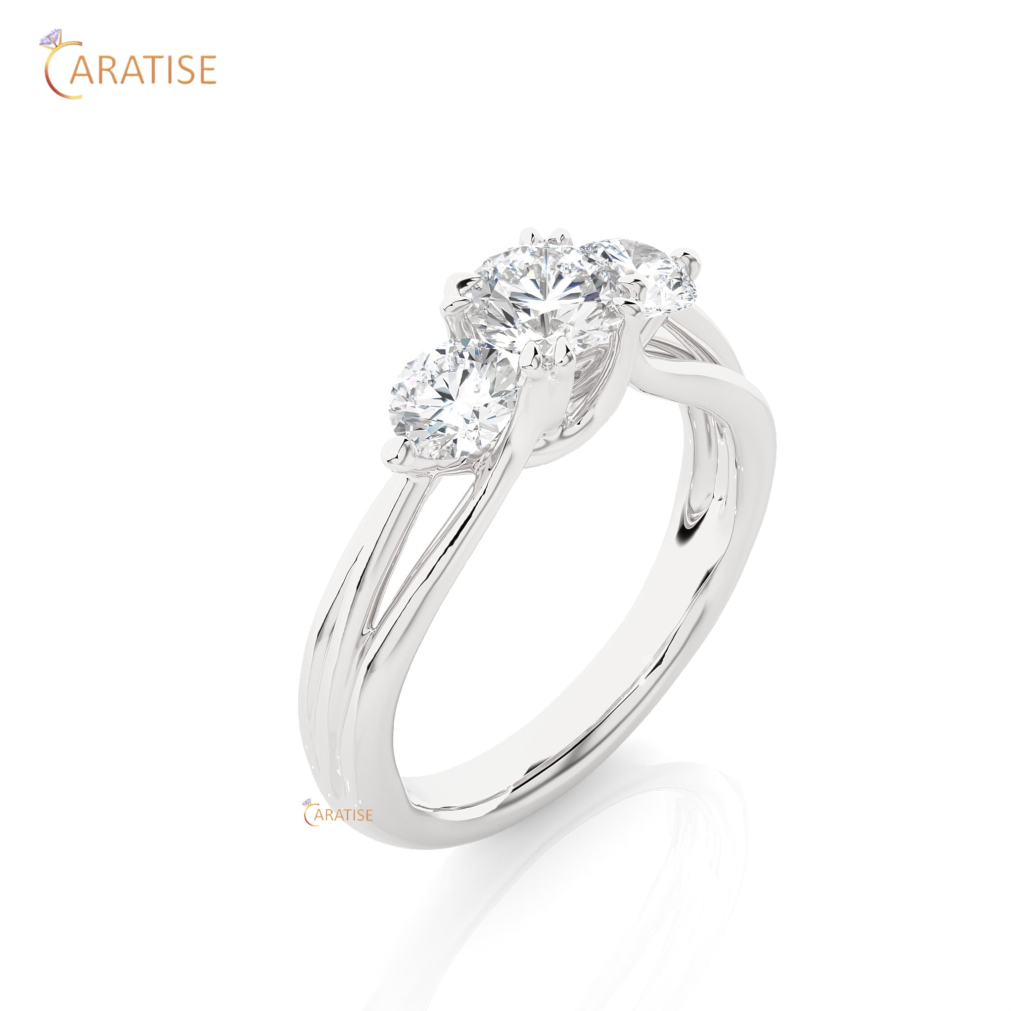 1.39 TDW Round Cut Three Stone Moissanite Diamond Ring 925 Silver