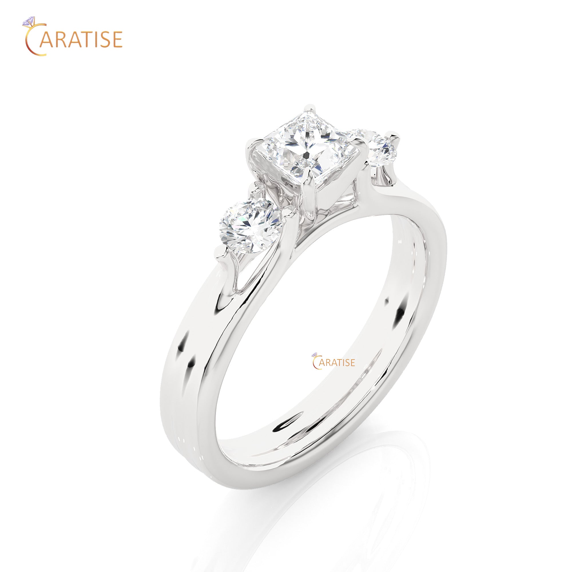 0.96 TDW Round Cut Women's Three Stone Moissanite Diamond Ring 925 Silver