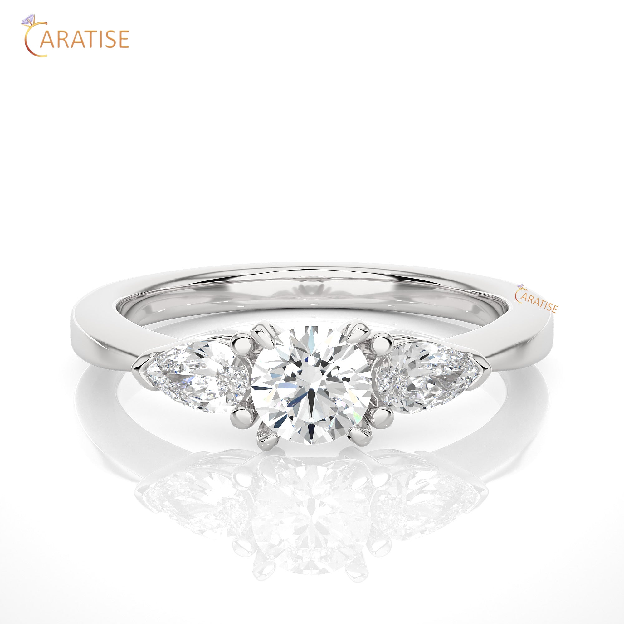 0.99 TDW Round Cut Women's Three Stone Moissanite Diamond Ring 925 Silver