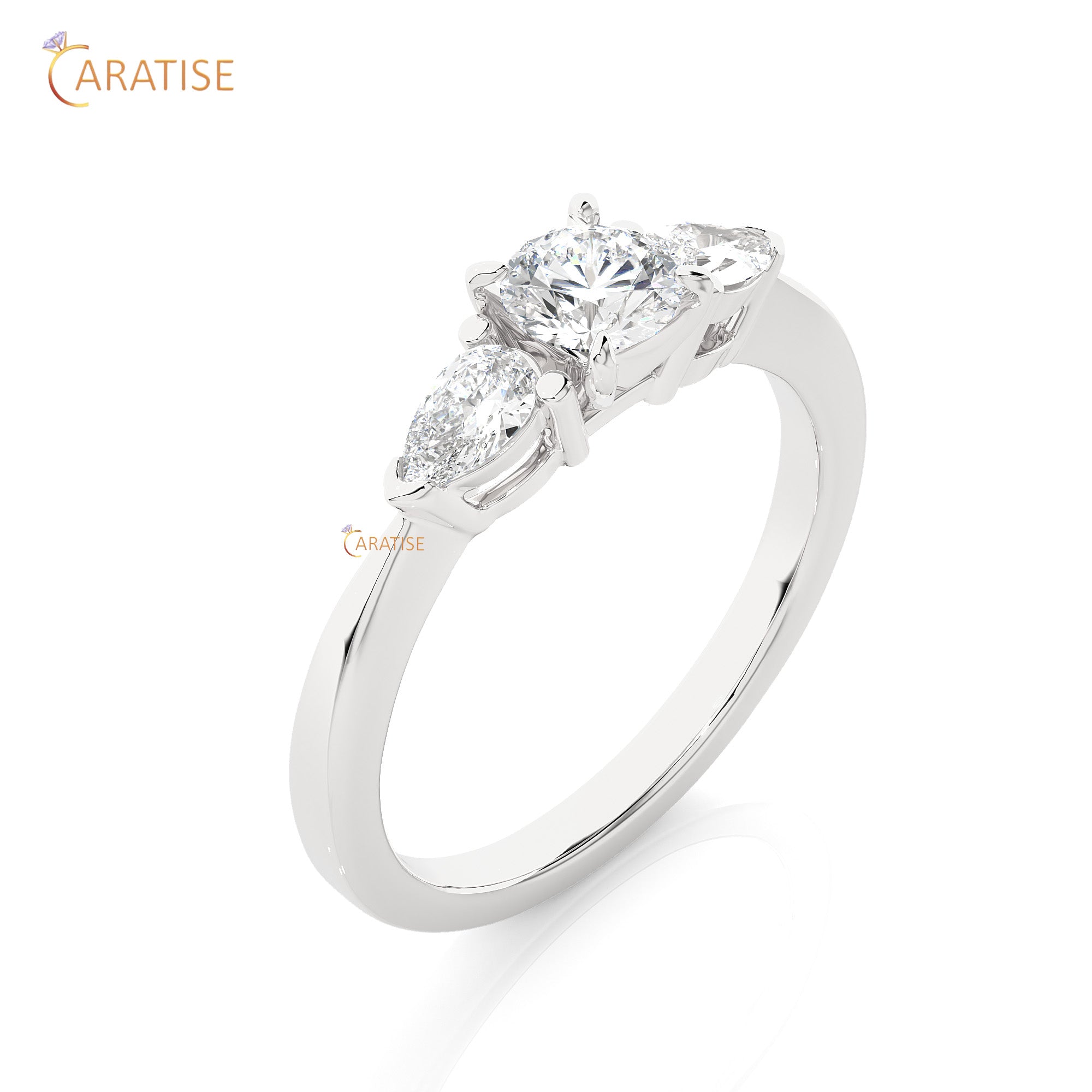 0.99 TDW Round Cut Women's Three Stone Moissanite Diamond Ring 925 Silver