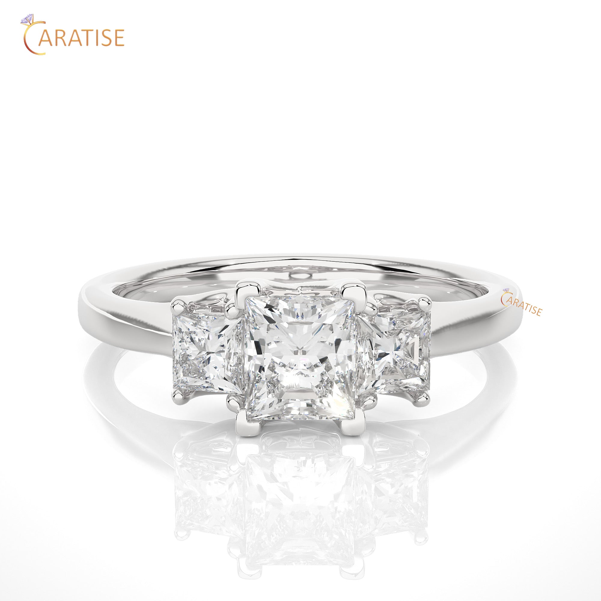 0.96 TDW Round Cut Women's Three Stone Moissanite Diamond Ring 925 Silver