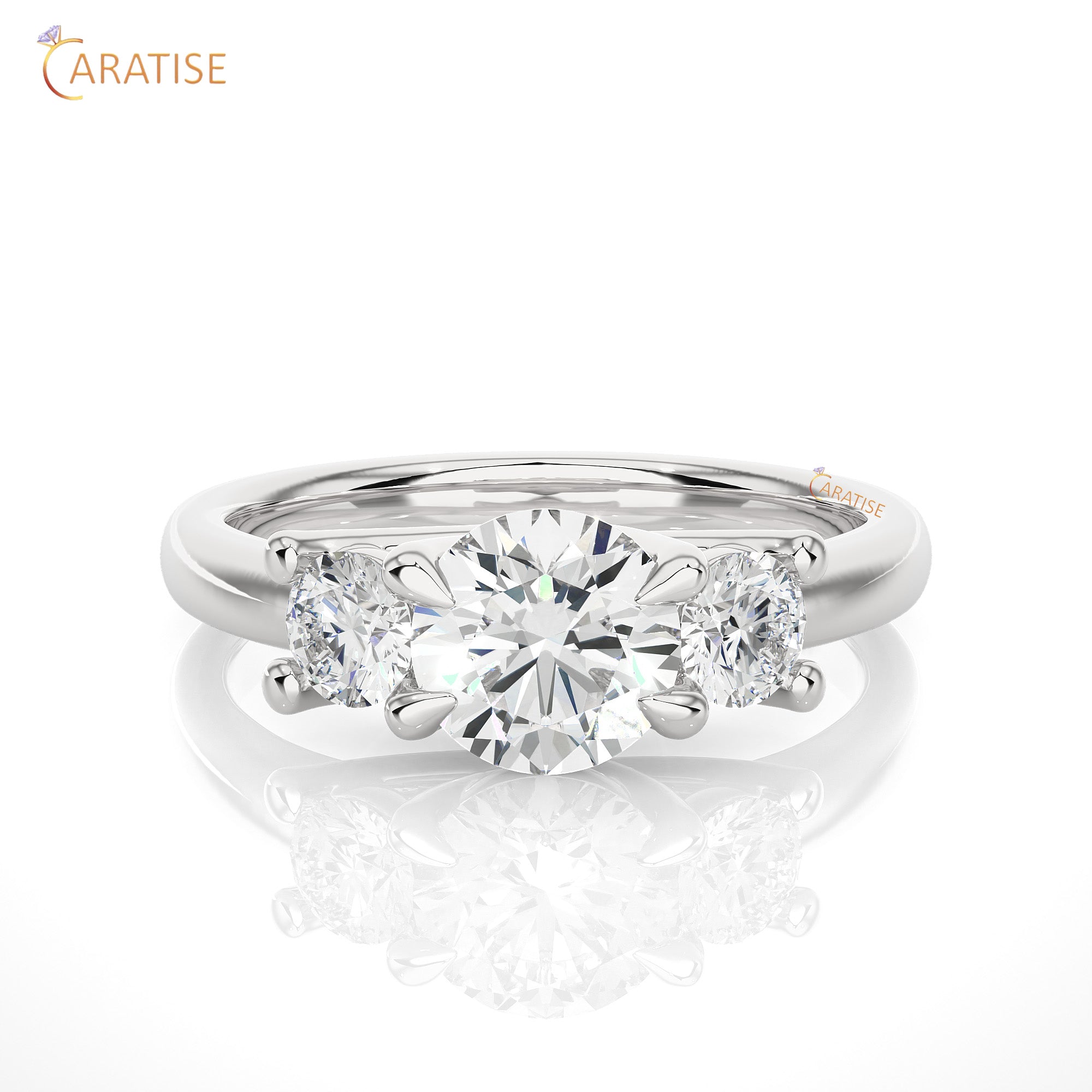 1.39 TDW Round Cut Three Stone Moissanite Diamond Ring 925 Silver