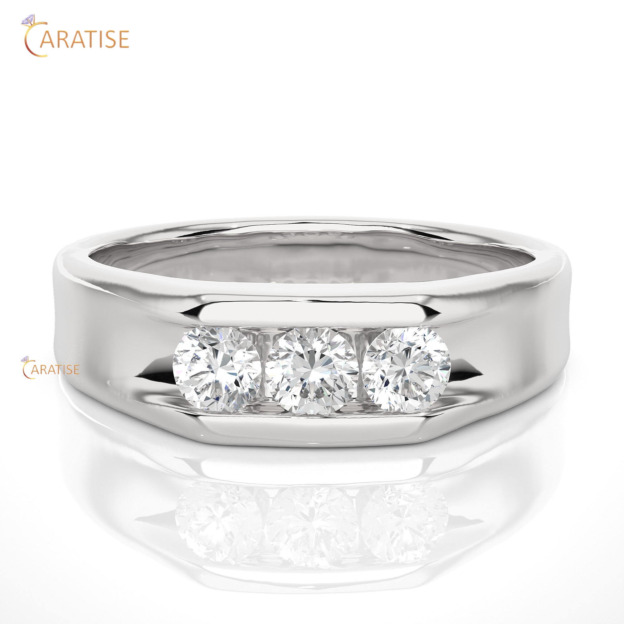 0.52 TDW Round Cut Women's Three Stone Moissanite Diamond Ring