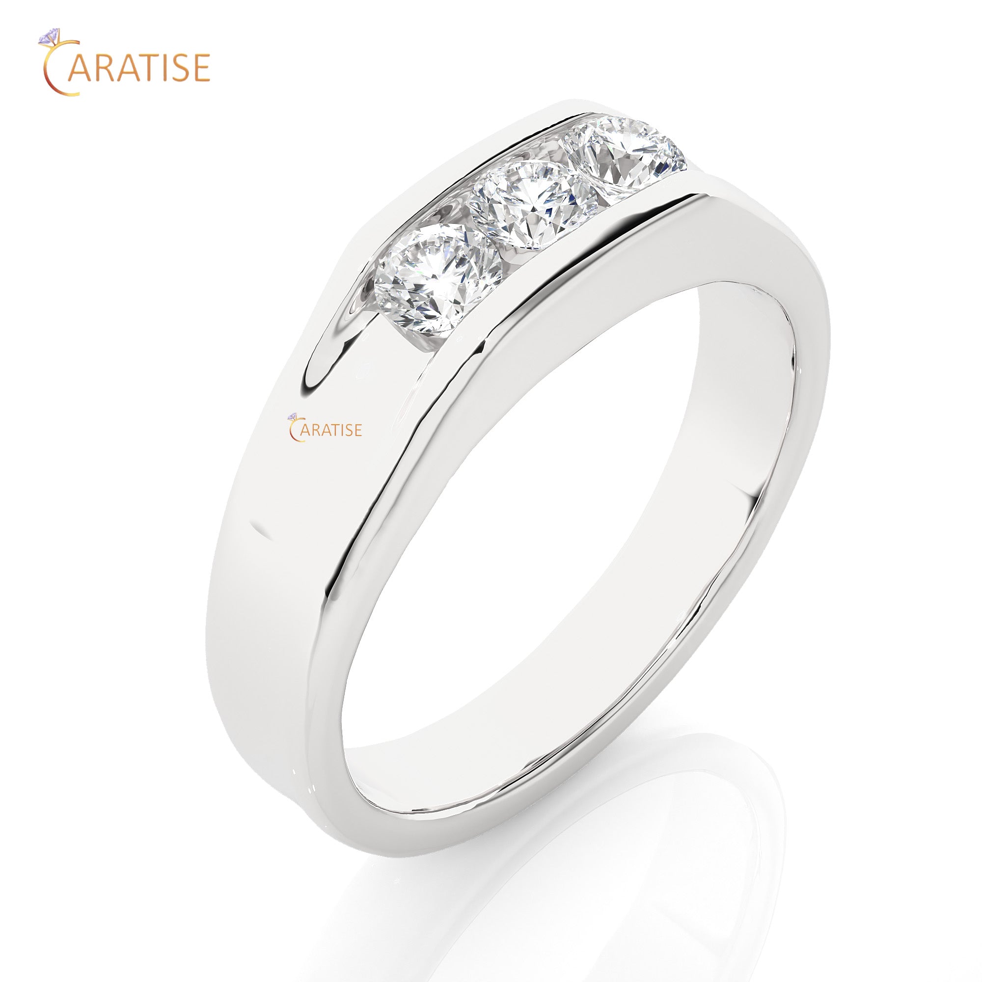 0.52 TDW Round Cut Women's Three Stone Moissanite Diamond Ring