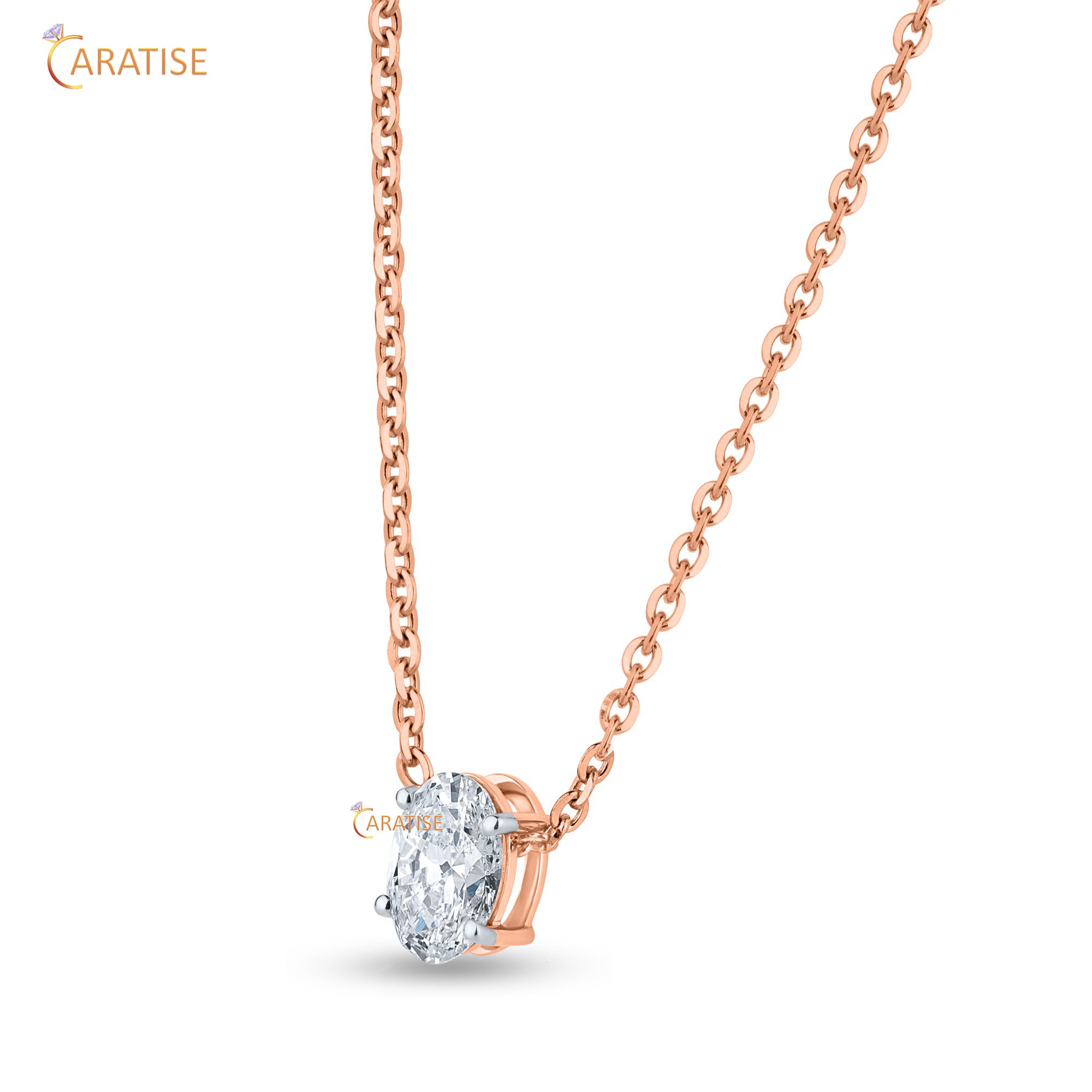 1.07 TDW Oval Cut Moissanite Diamond Solitaire Pendant With Chain 925 Silver