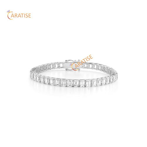 18.06 TDW Emerald Cut Moissanite Diamond Tennis Bracelet 925 Silver
