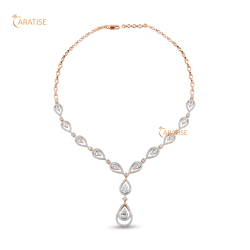 12.79 TDW Pear & Round Cut Diamond Necklace 925 Silver