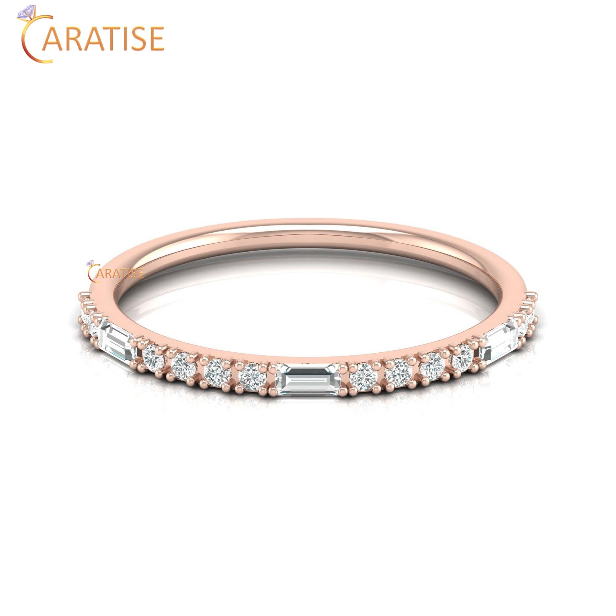 0.24 TDW Round & Baguette Cut Minimalist Diamond Ring