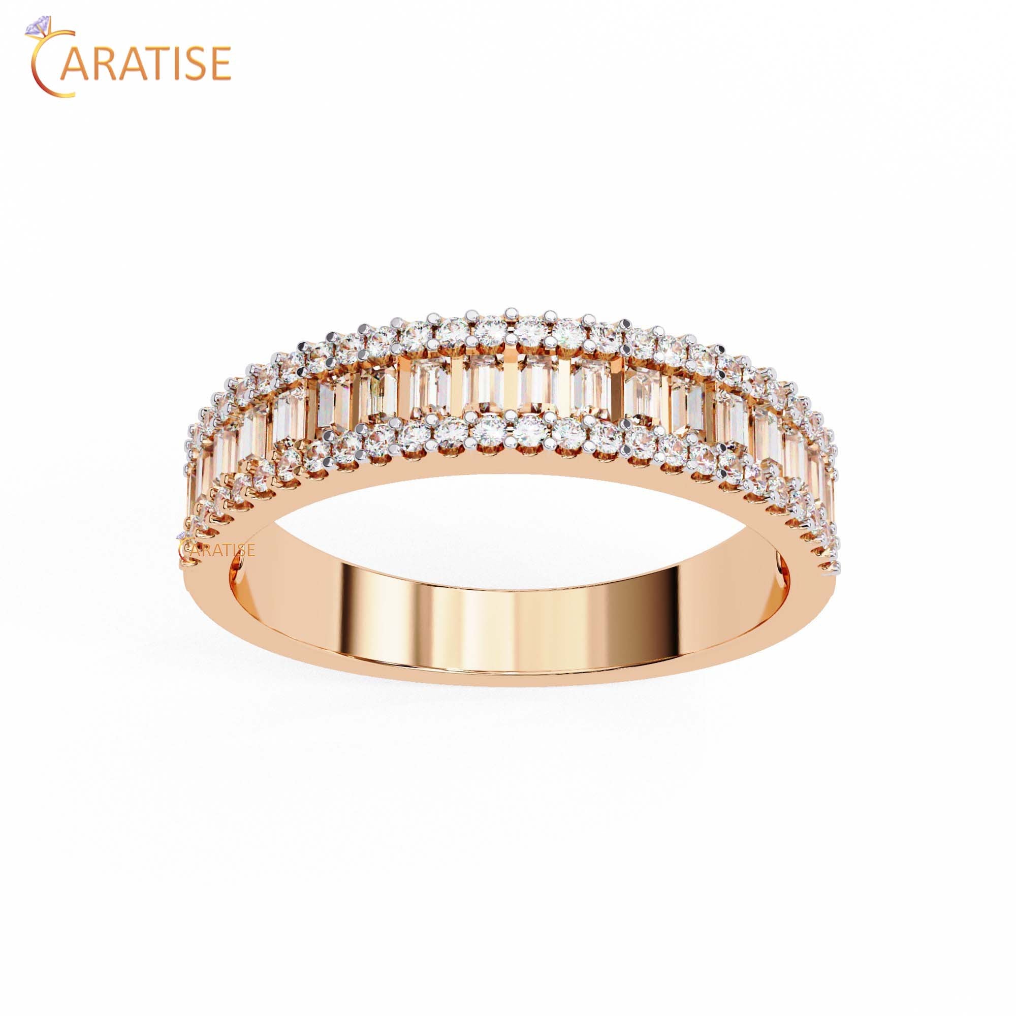 0.60 TDW Round & Baguette Cut Diamond Women's Minimalist Band