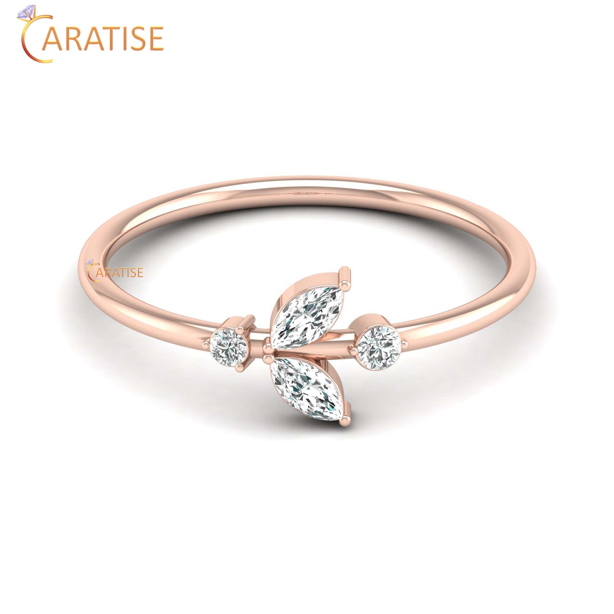 0.15 TDW Round & Marquise cut Women's Minimalist Diamond Ring