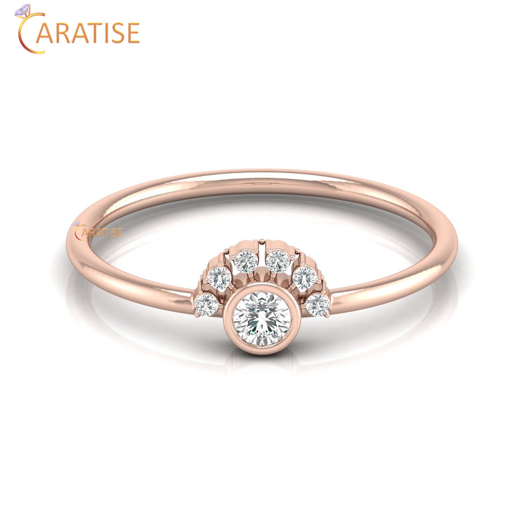 0.13 TDW Round Cut Women's Minimalist Diamond Ring