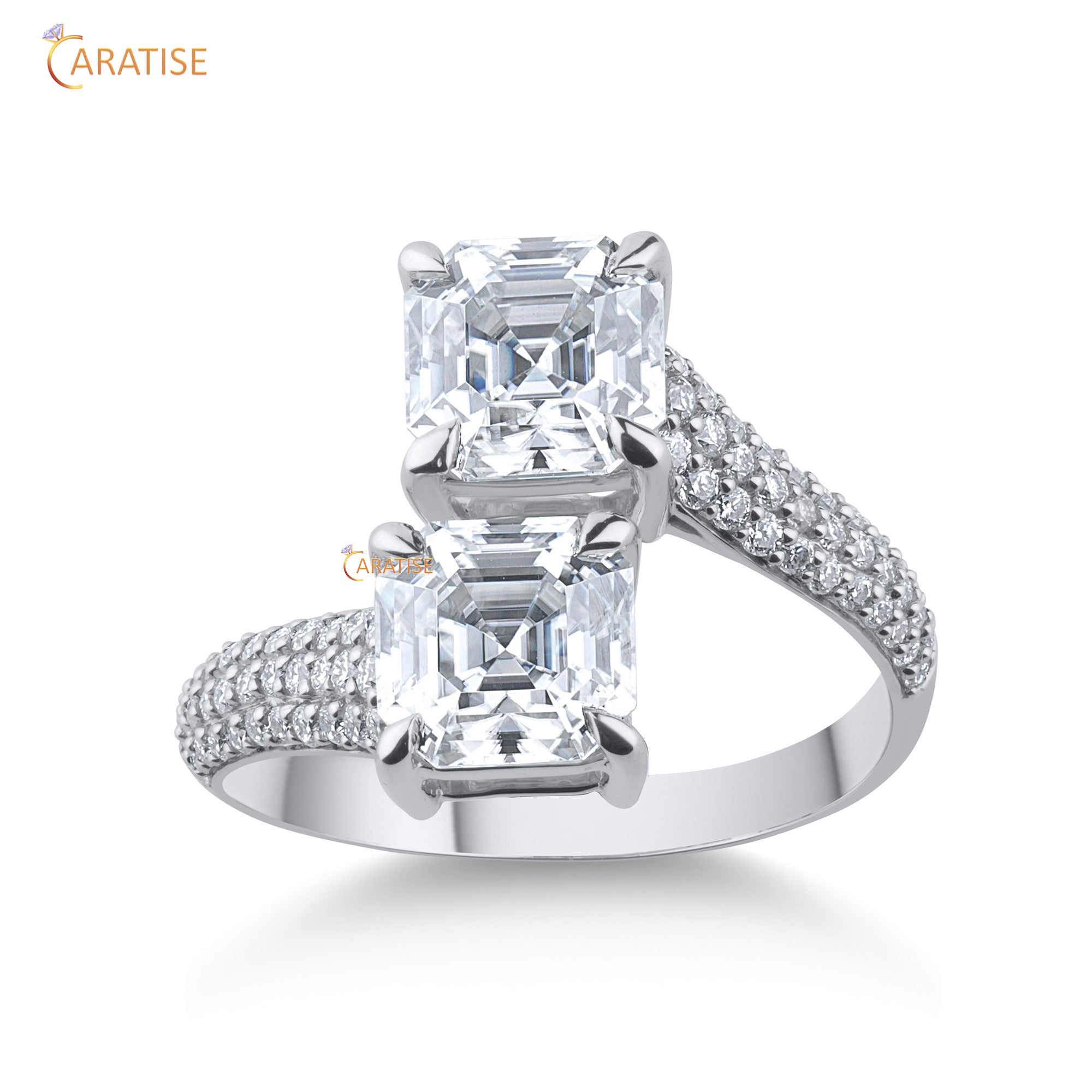 3.92TDW Asscher & Round Cut Diamond Engagement Ring 925 Silver