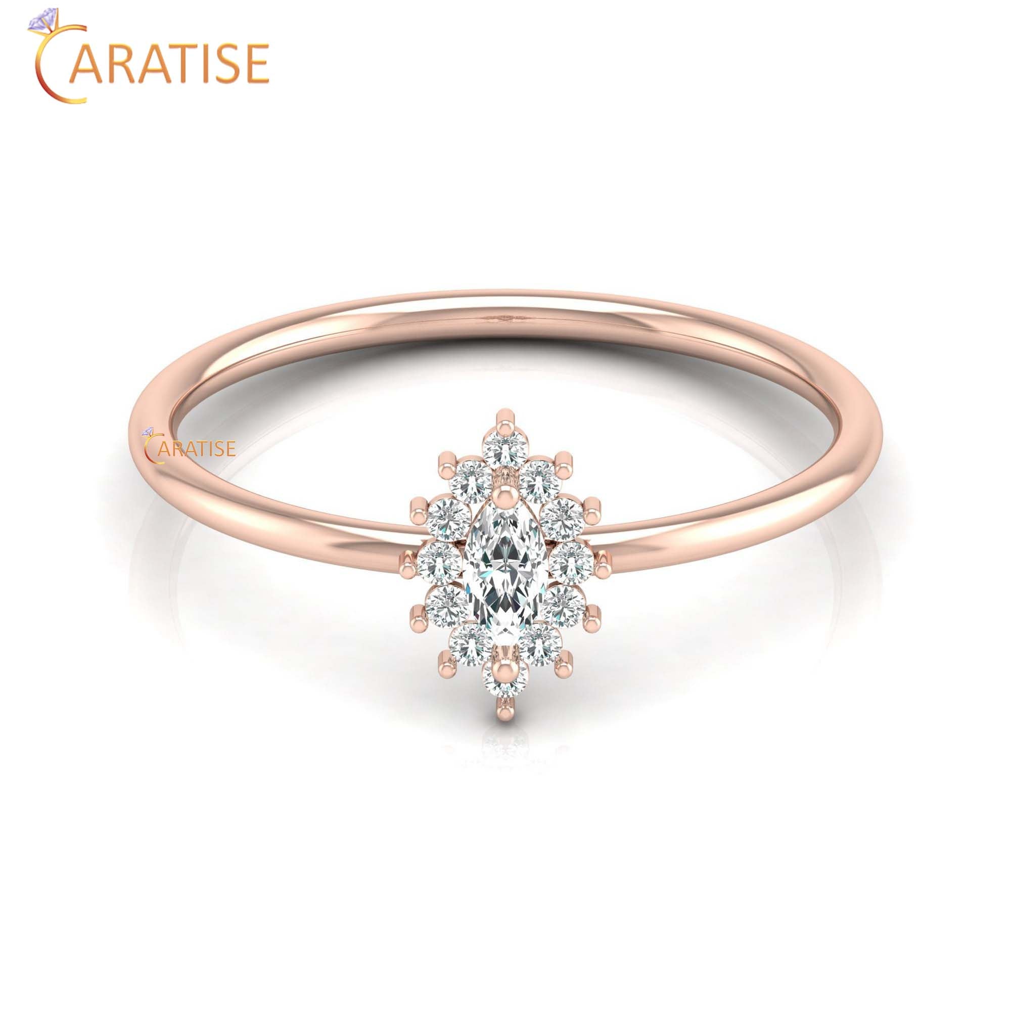 0.16 TDW Marquise & Round Cut Minimalist Diamond Ring