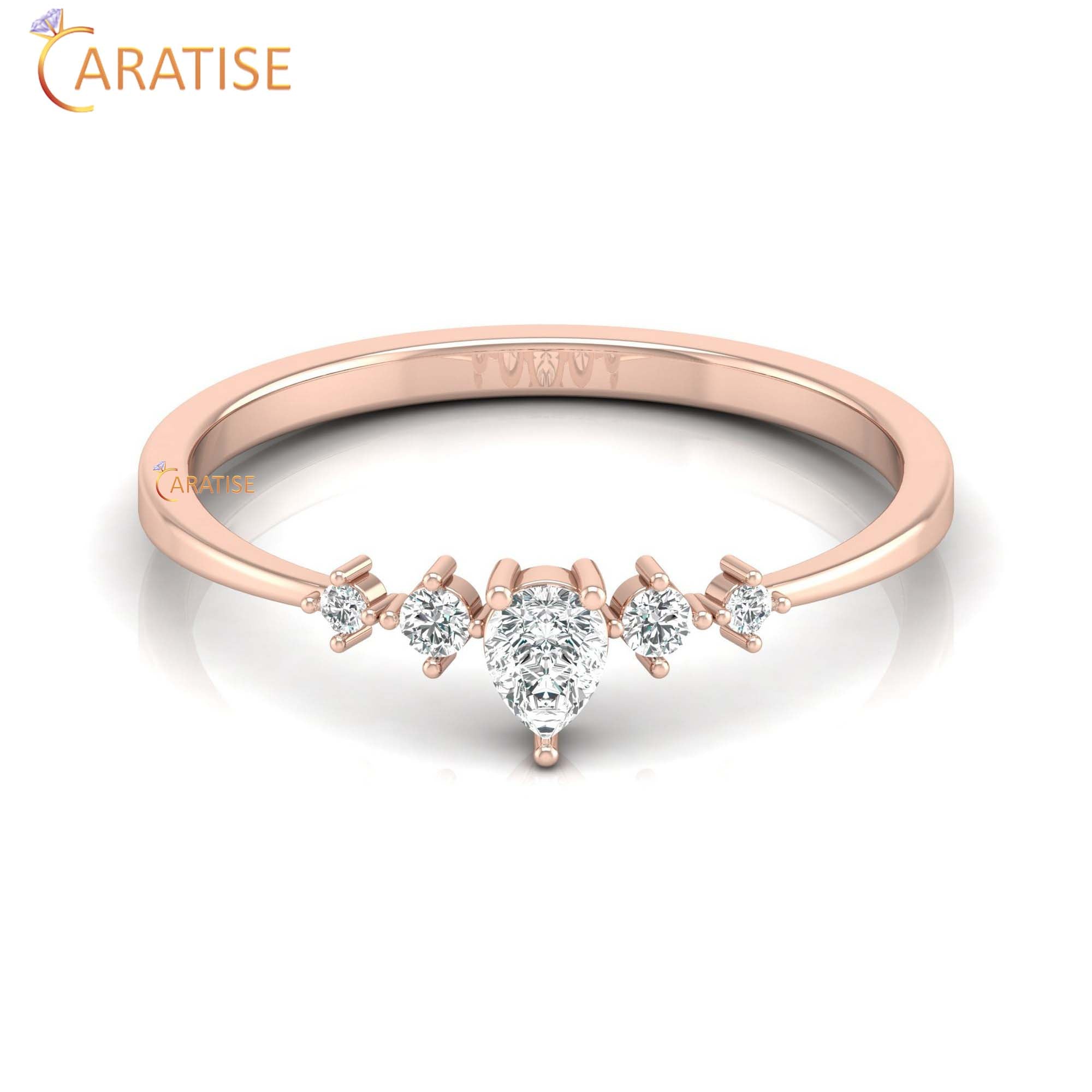 0.19 TDW Round & Pear Cut Women's Minimalist Diamond Ring