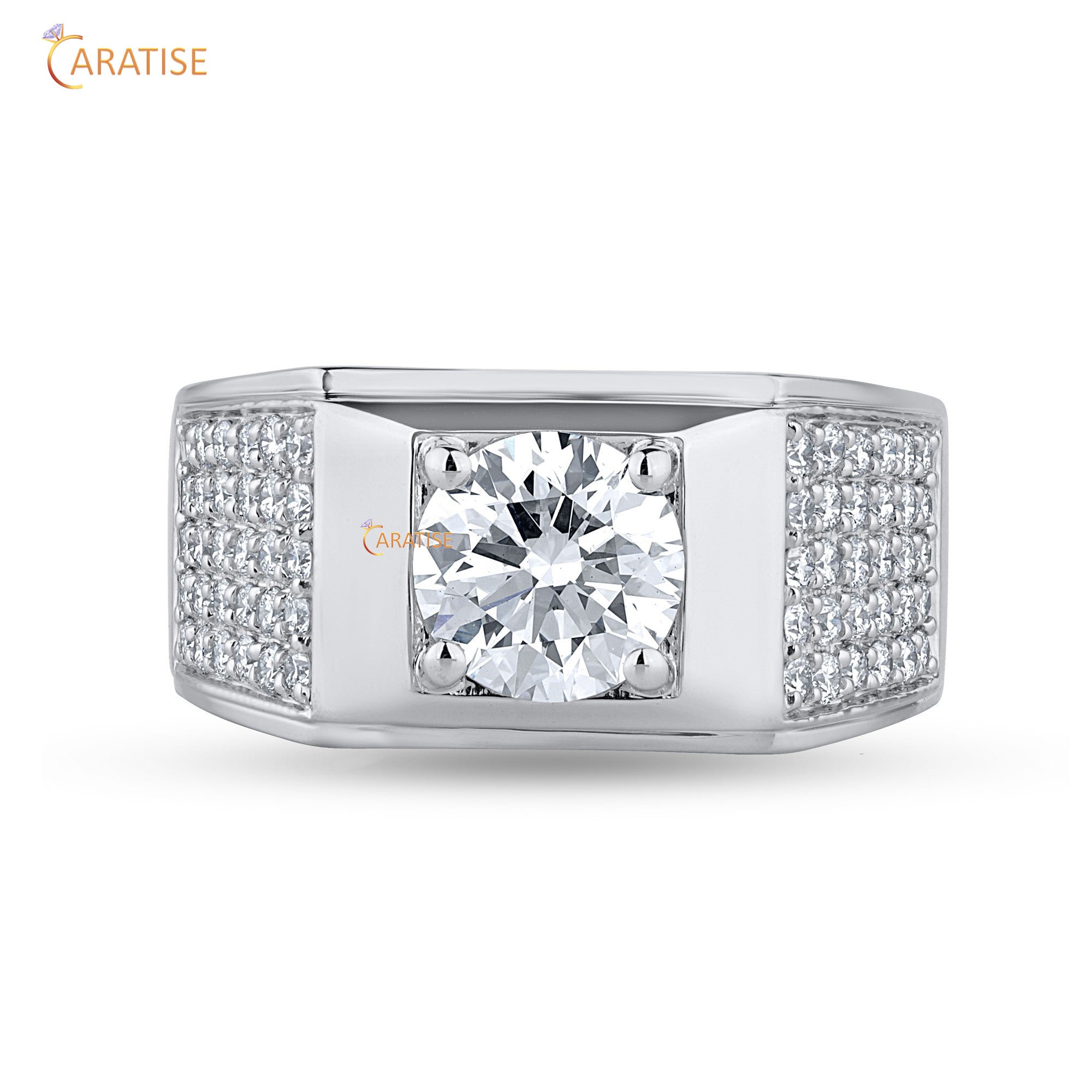 1.47TDW Round Cut Diamond Men's Engagement Ring 925 Silver