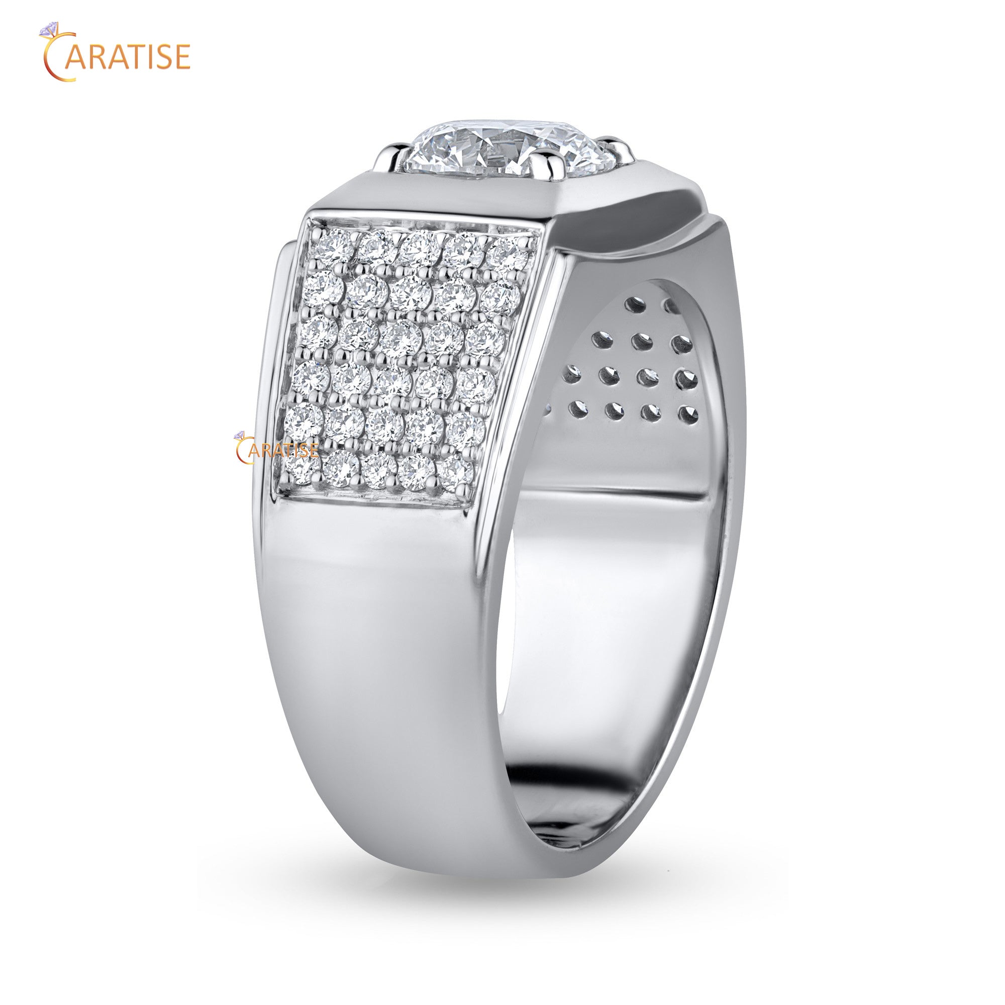 1.47TDW Round Cut Diamond Men's Engagement Ring 925 Silver