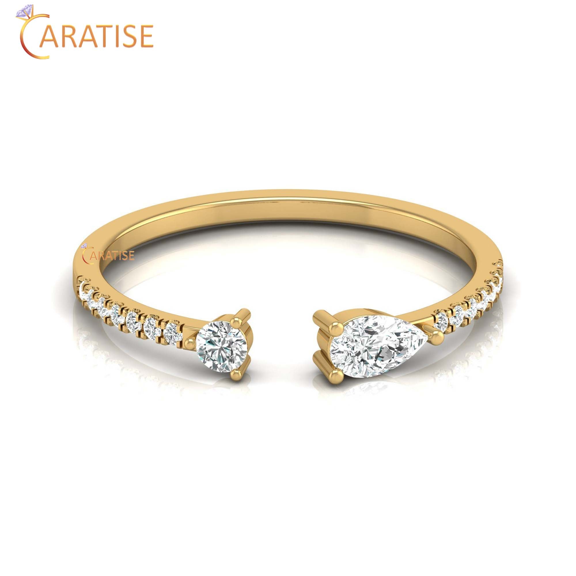 0.28 TDW Round & Pear Cut Women's Minimalist Diamond Ring