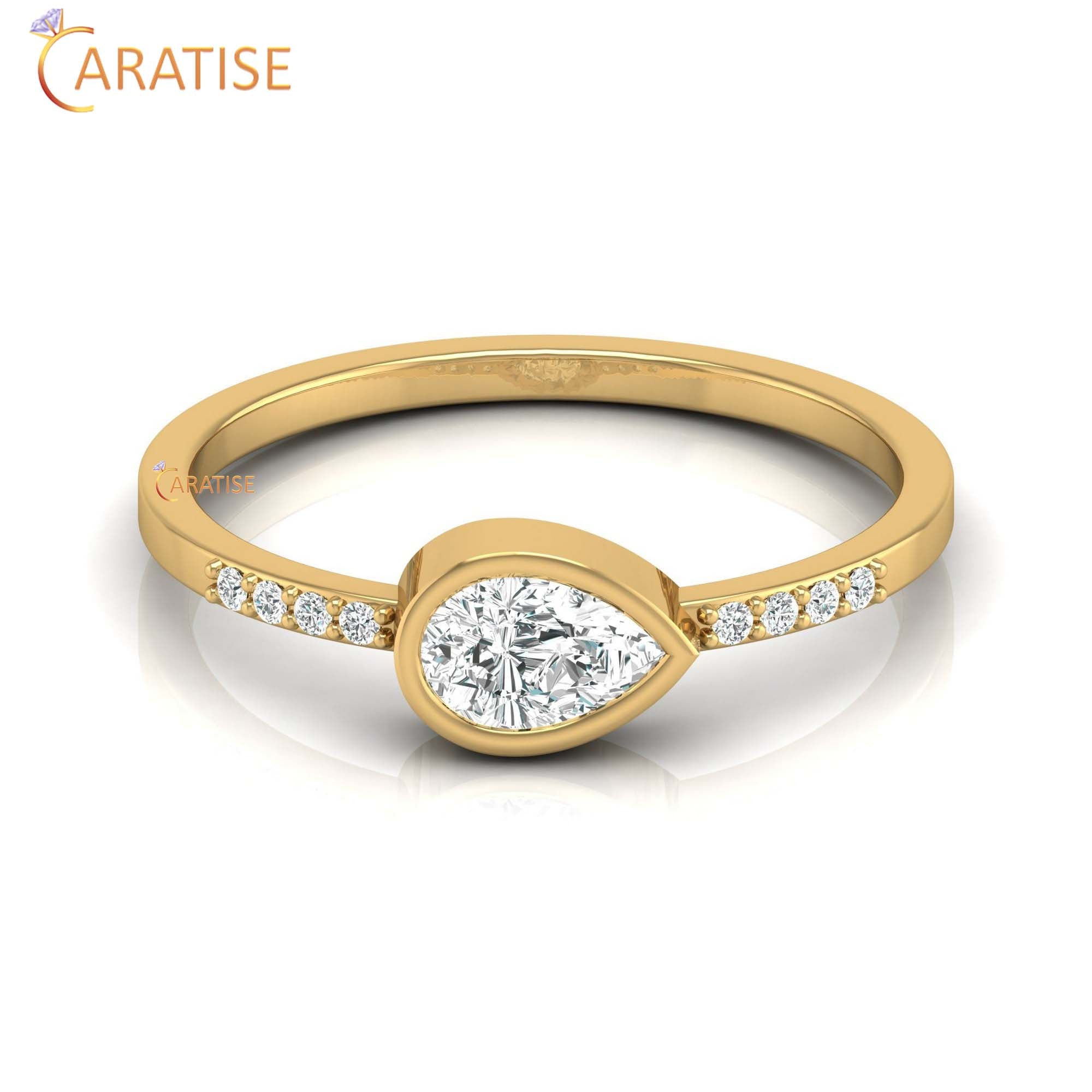 0.39 TDW Round & Pear Cut Women's Minimalist Diamond Ring