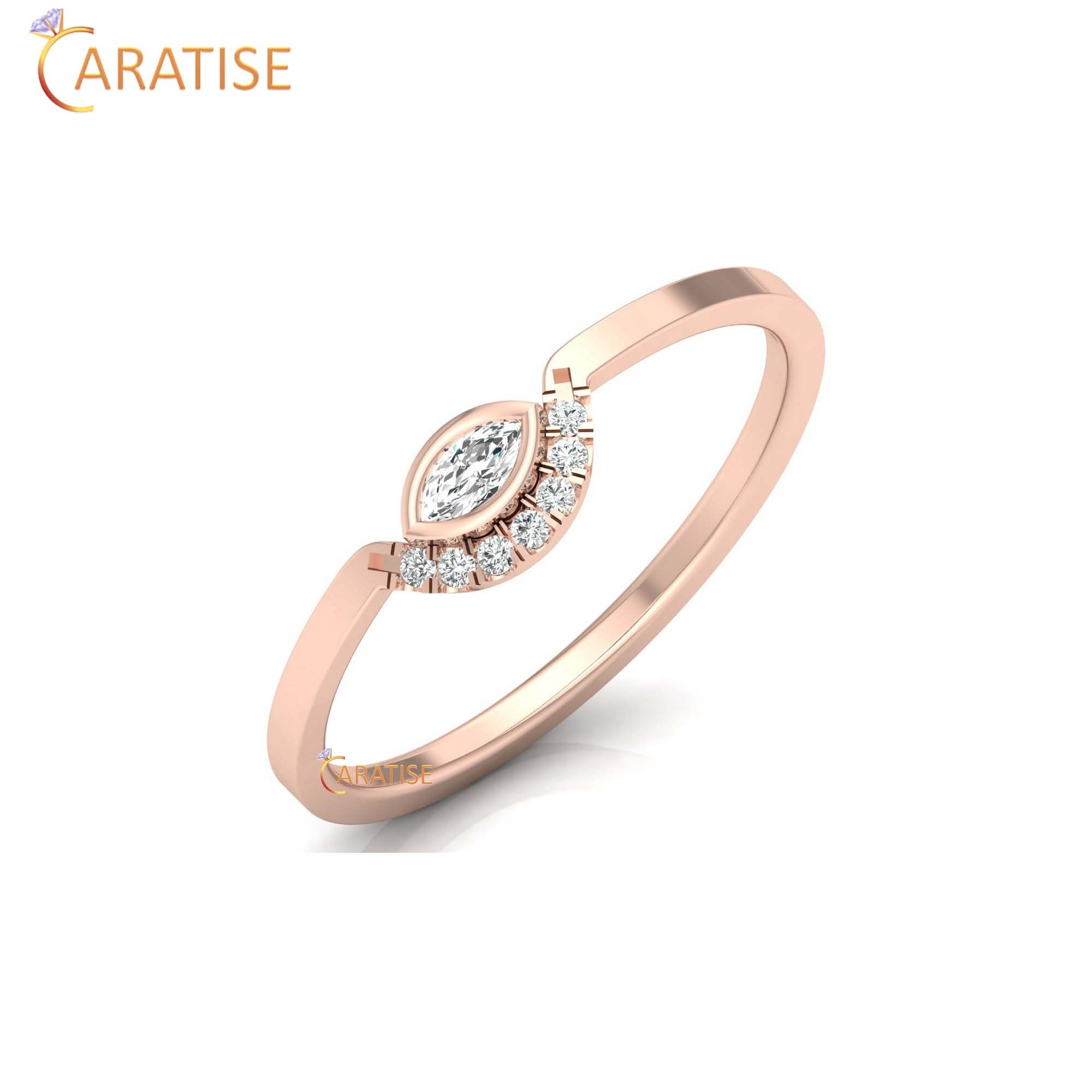 0.09 TDW Round & Marquise Cut Women's Minimalist Diamond Ring