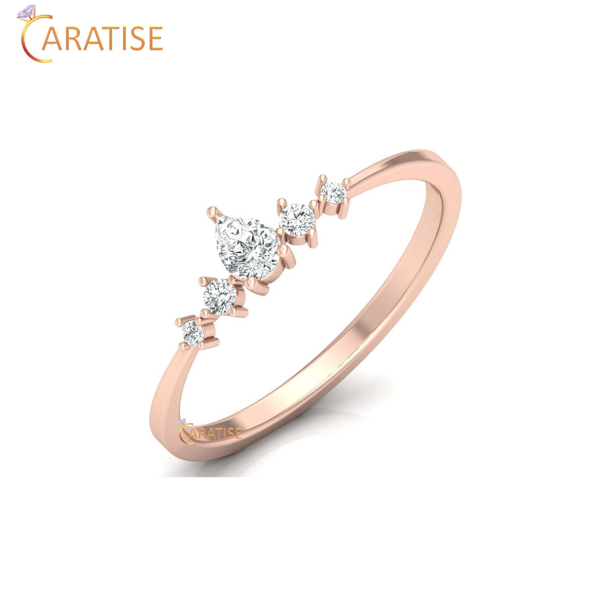 0.19 TDW Round & Pear Cut Women's Minimalist Diamond Ring