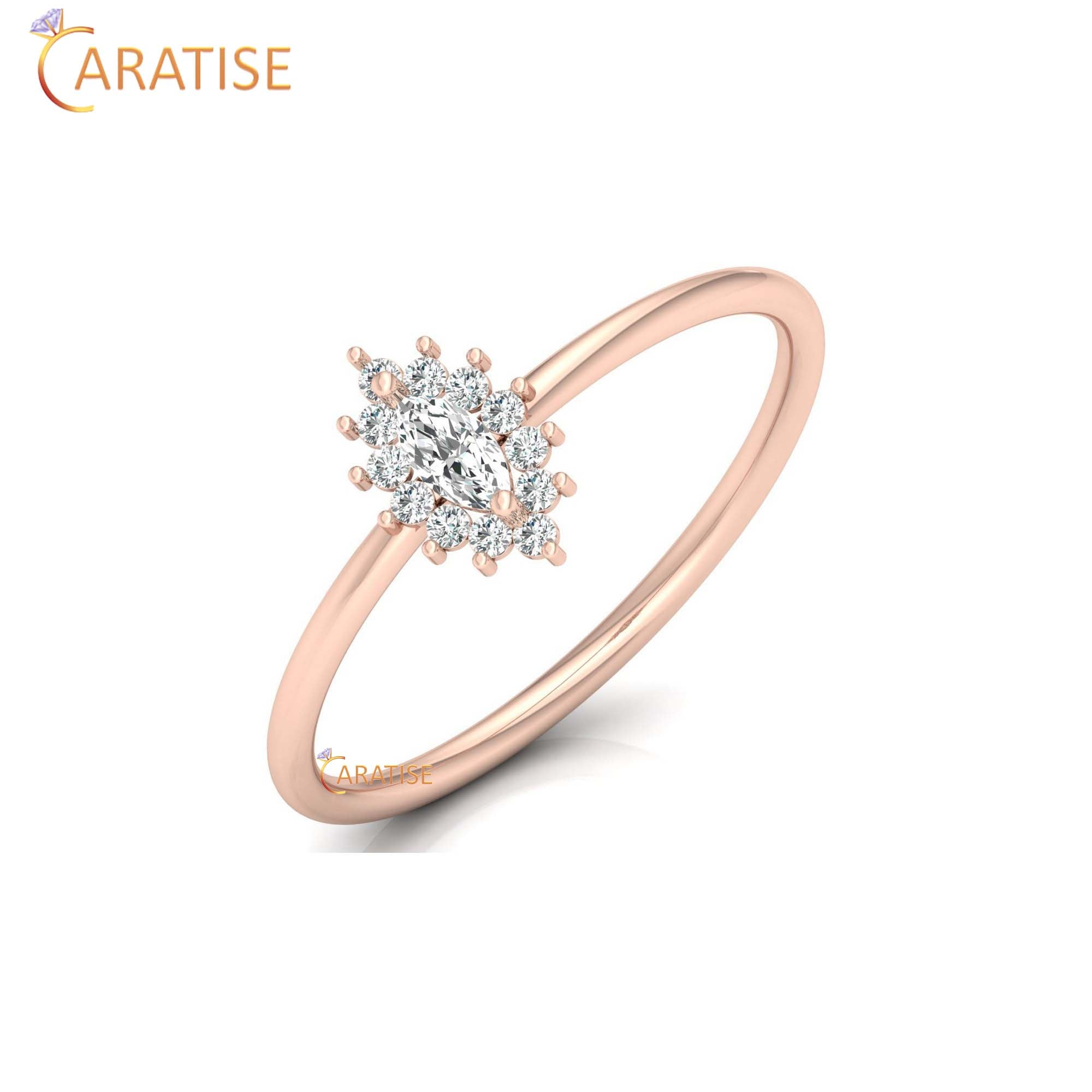 0.16 TDW Marquise & Round Cut Minimalist Diamond Ring