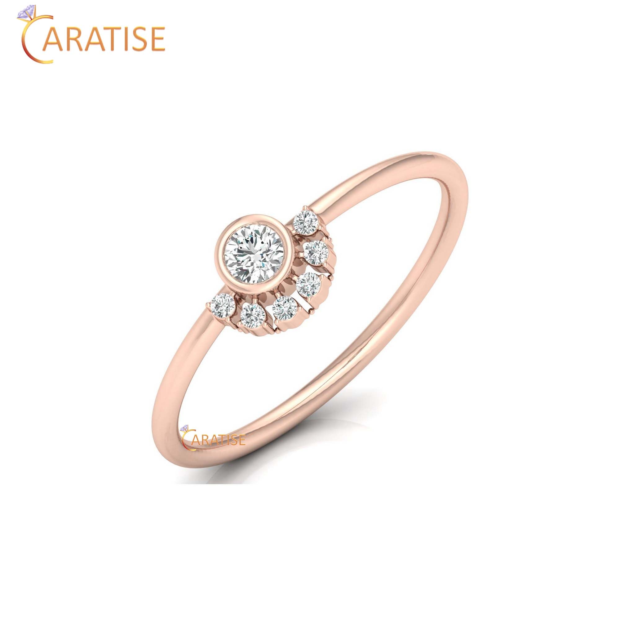0.13 TDW Round Cut Women's Minimalist Diamond Ring