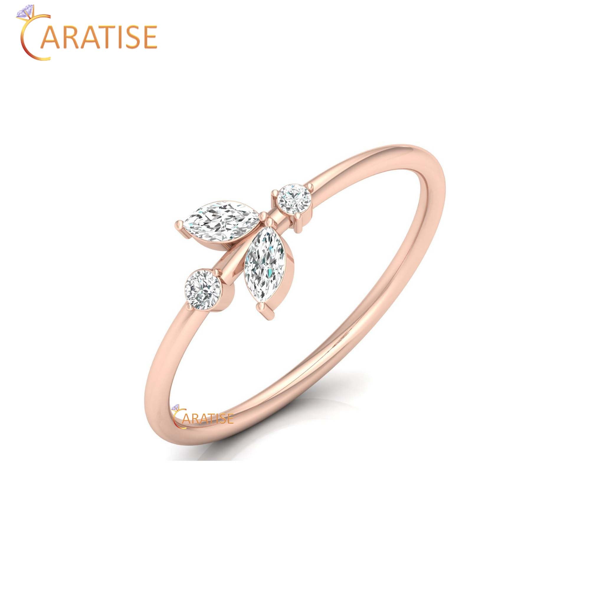 0.15 TDW Round & Marquise cut Women's Minimalist Diamond Ring