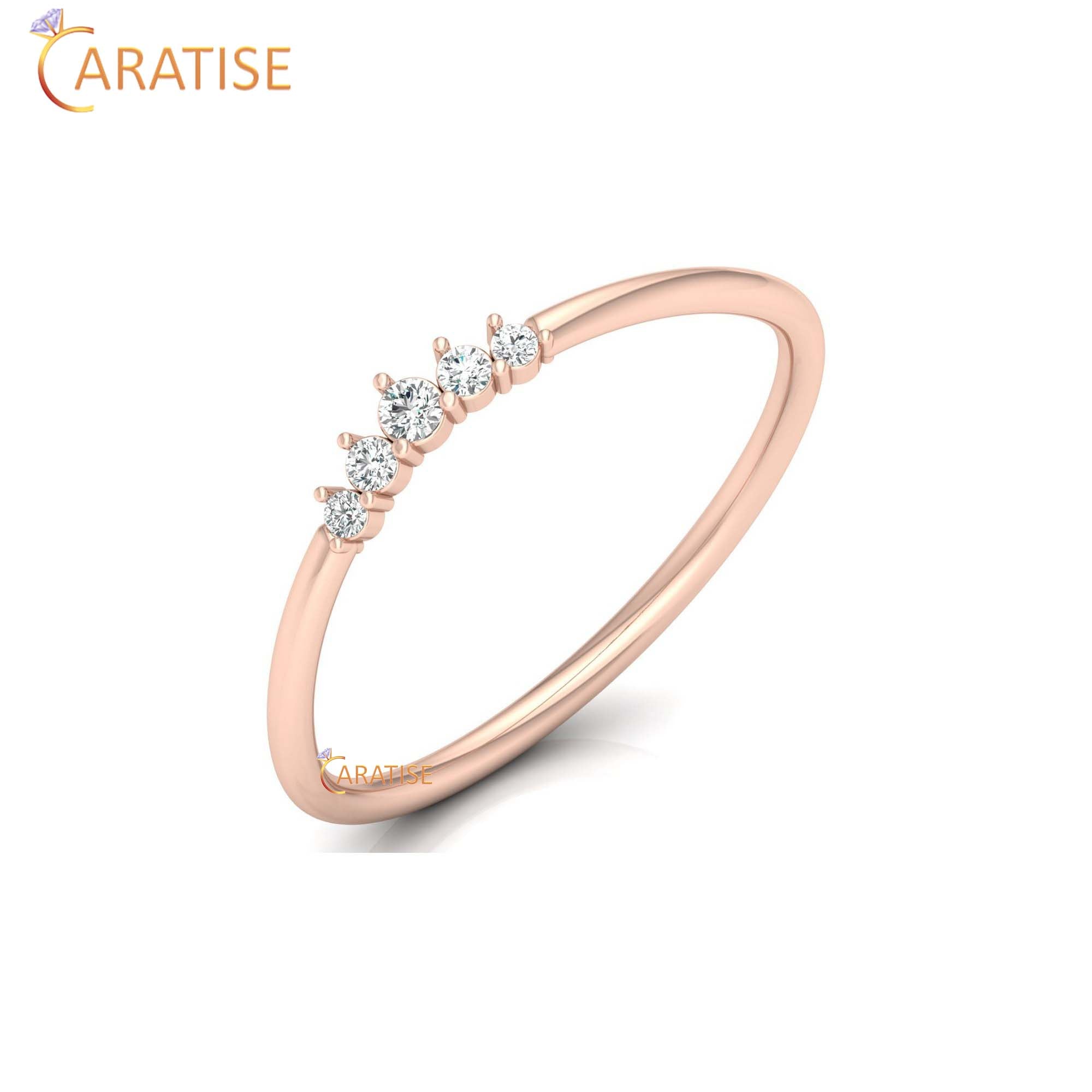 0.06 TDW Round Cut Women's Minimalist Diamond Ring