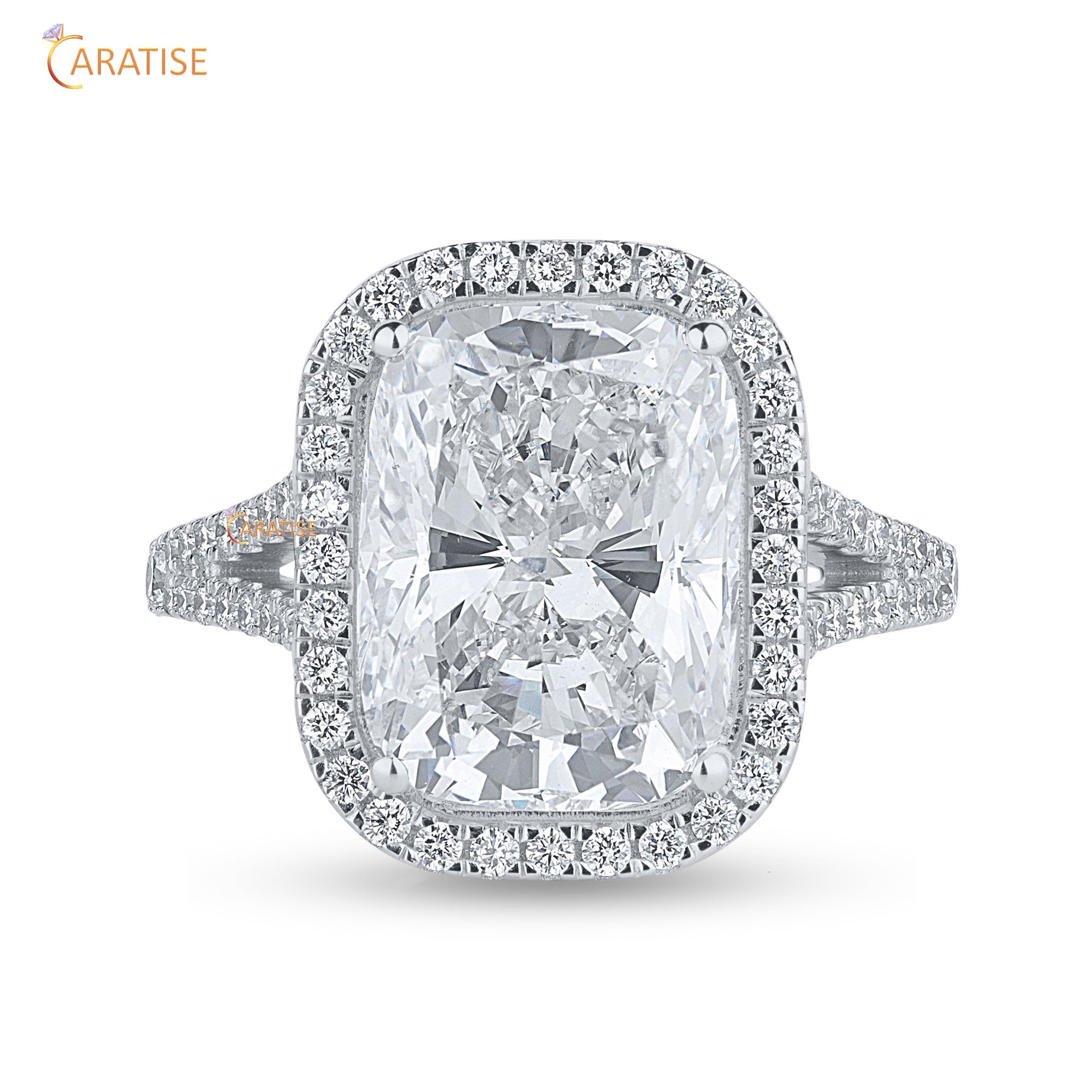 10.37 TDW Cushion & Round Cut Mossiante Diamond Halo Ring 925 Silver
