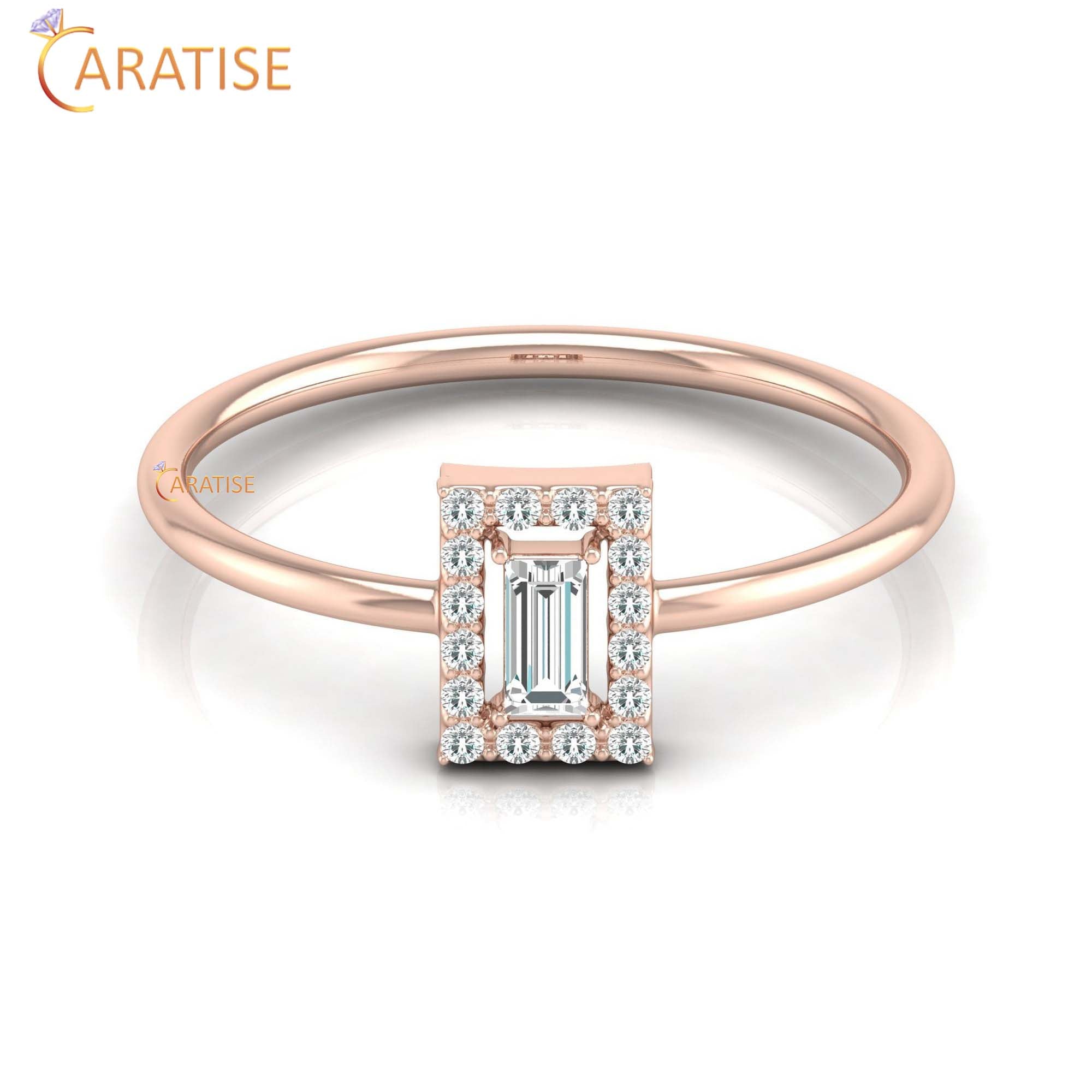 0.17 TDW Round & Baguette Cut Women's Minimalist Diamond Ring