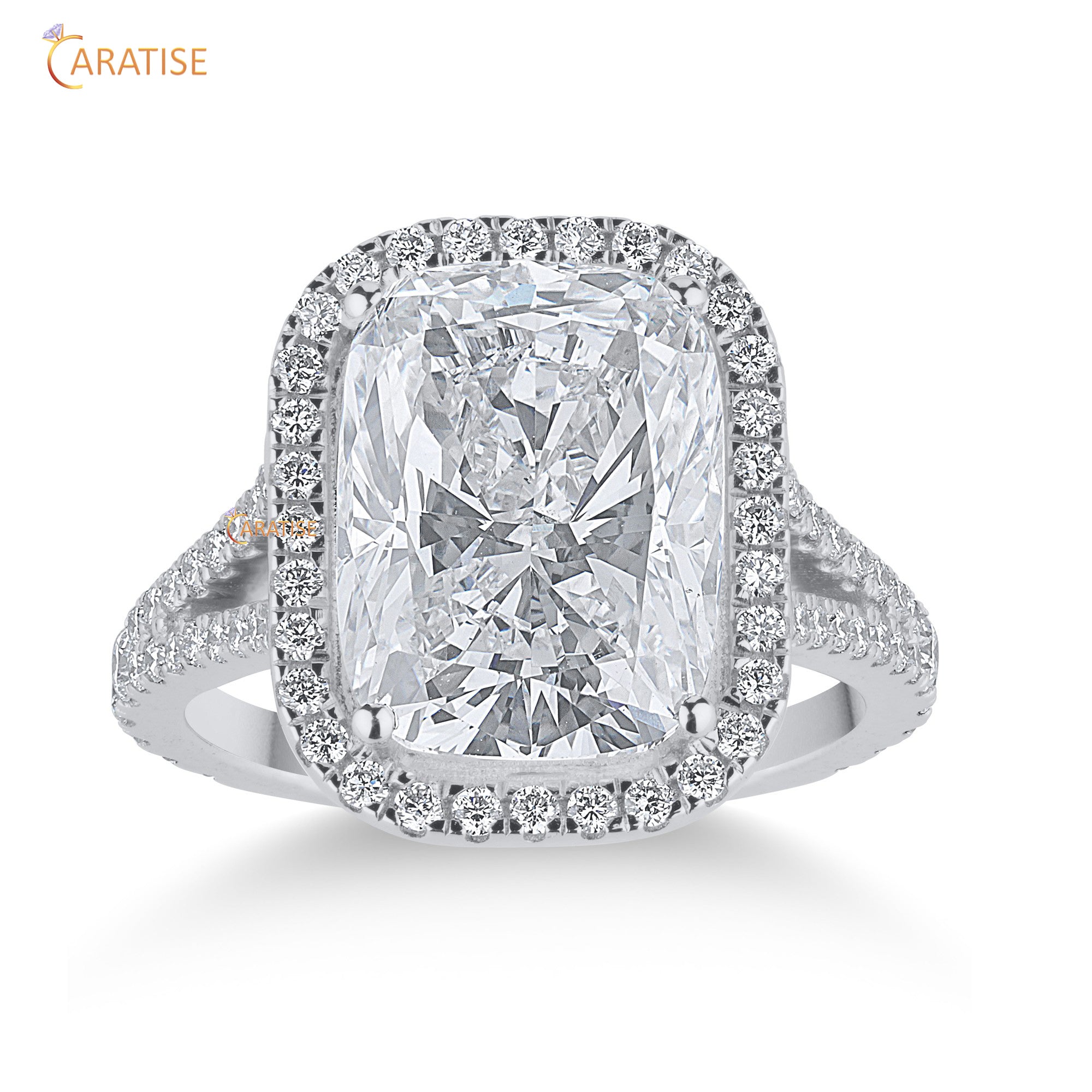 10.37 TDW Cushion & Round Cut Mossiante Diamond Halo Ring 925 Silver